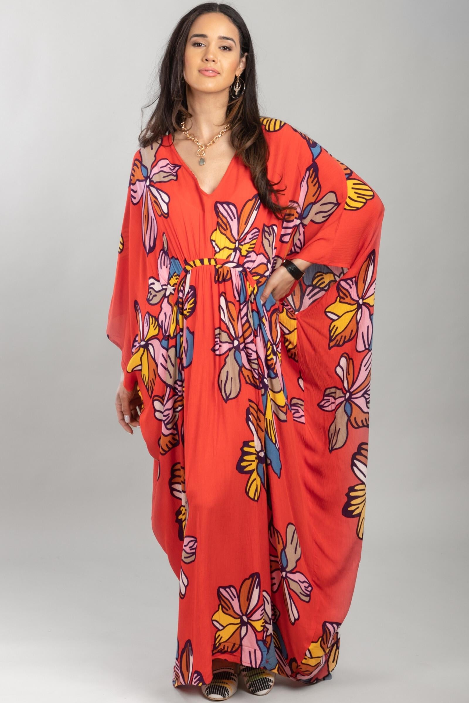 Stylish Women's Tropical Print Kaftan Short Sleeve Beach Cover Up - Perfect for Vacation, Pool Party & Summer Outings