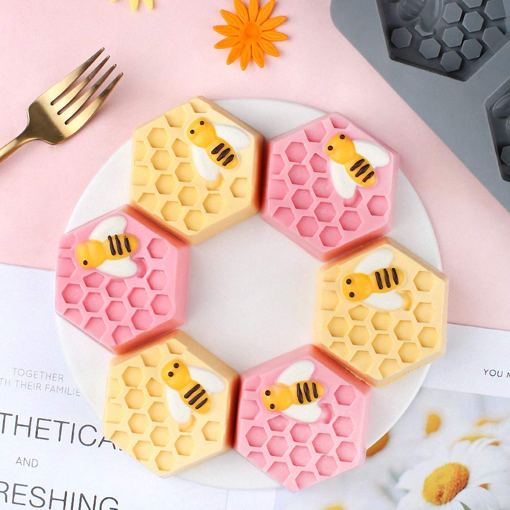 2-Pack 3D Hexagon & Round Beehive Silicone Molds for Soap, Cupcakes, Mousse, Jelly, Chocolate - DIY Baking & Candy Making Supplies - Perfect for Homemade Crafts, Ice Cubes, and Party Treats