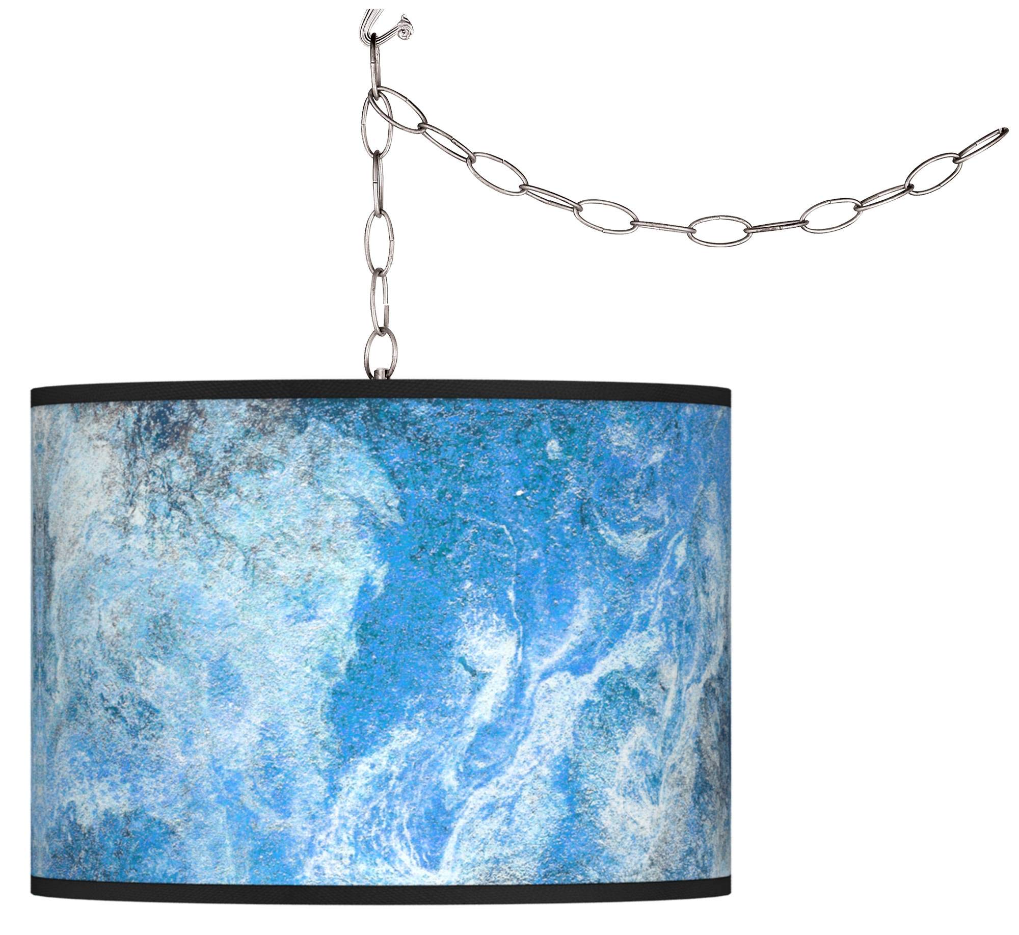Swag Style Ultrablue Giclee Print Plug-in Chandelier - Modern Crystal Ceiling Light Fixture for Dining Room, Bedroom & Living Room Decor