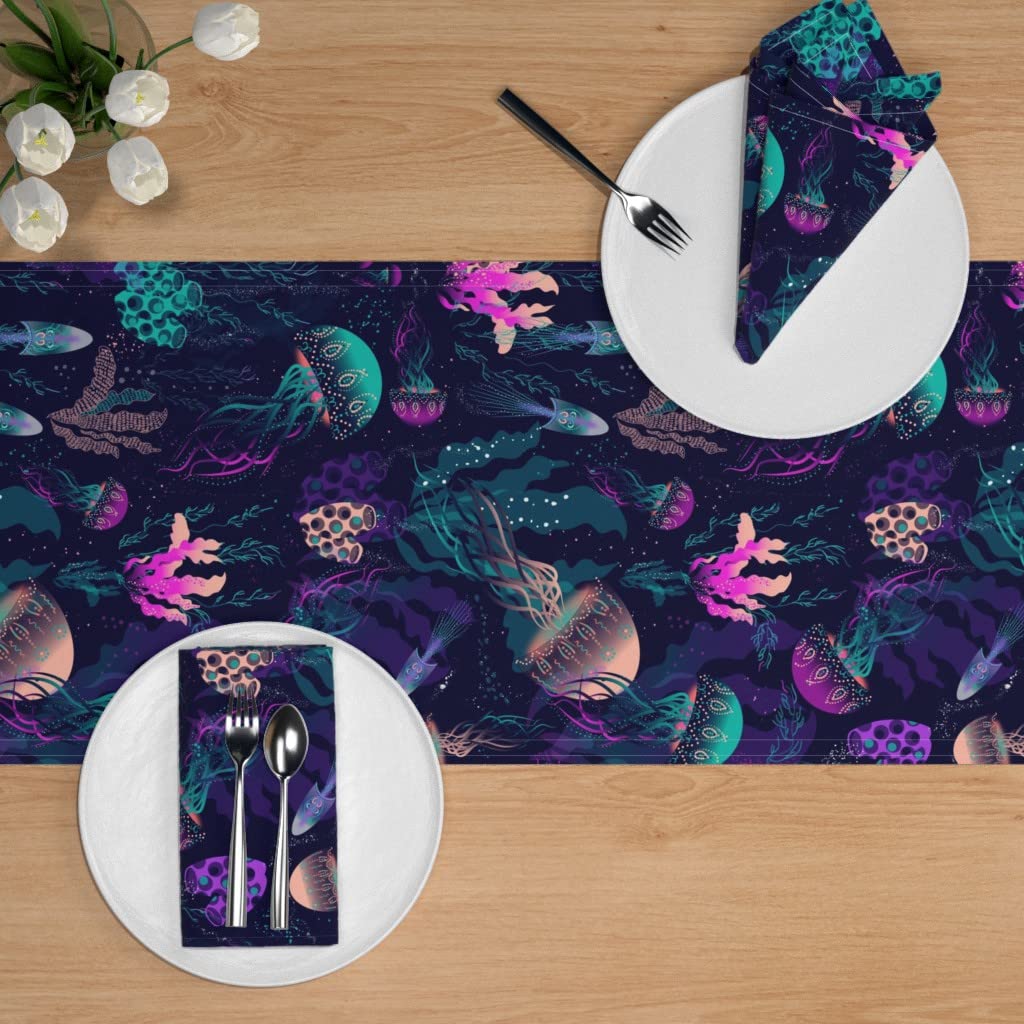 Bioluminescent Jellyfish Print Cotton Sateen Table Runner 72