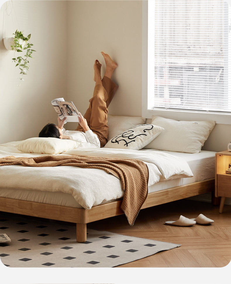 Pine Solid Wood Minimalist Platform Bed - No Headboard - Modern Scandinavian Style Bed Frame for Small Spaces - Perfect for Apartments, Dorms & Tiny Homes