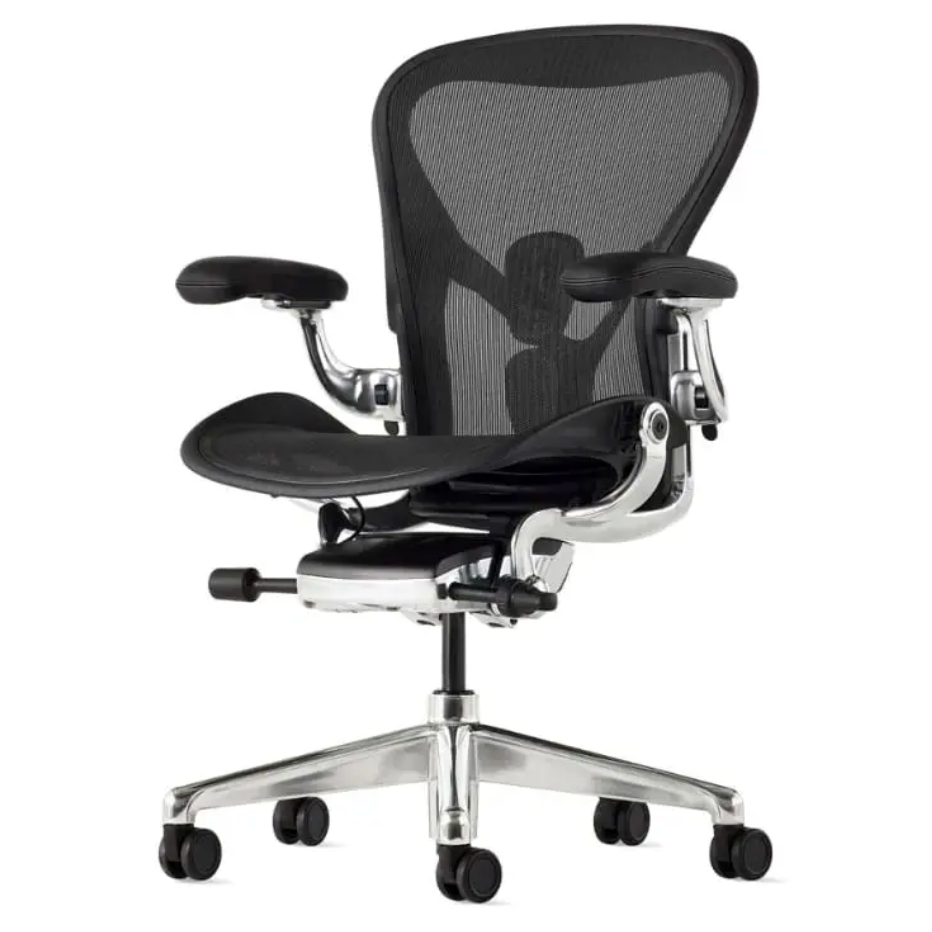 Herman Miller Aeron Chair Remastered - Ergonomic Office Chair with Onyx Frame & Polished Base - Perfect for Home Office, Gaming & Workspaces