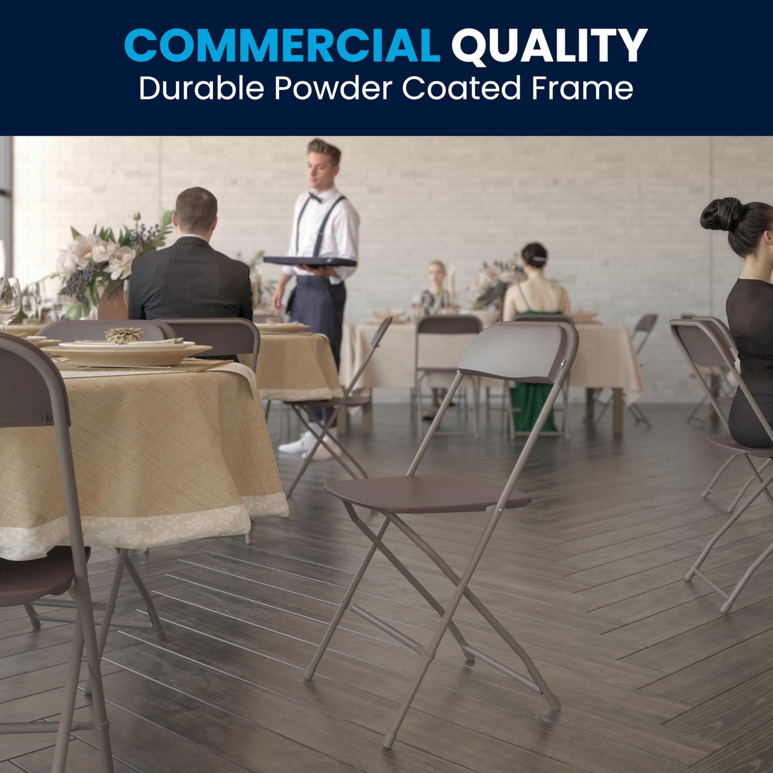 **Flash Furniture Hercules Series 4-Pack Brown Plastic Folding Chairs - 650LB Weight Capacity, Lightweight & Comfortable for Events, Parties, Outdoor Gatherings & Home Use**
