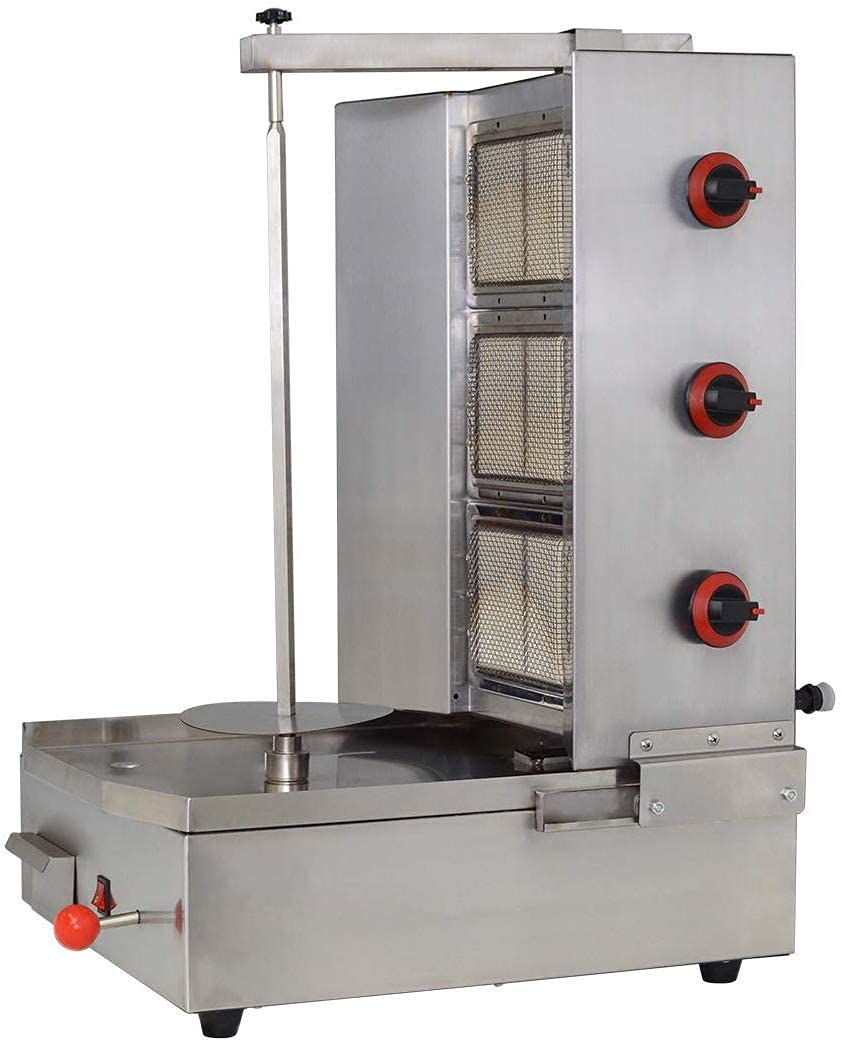 3 Burner Shawarma Machine - Automatic Rotating Kebab Grill for Gyro, Chicken & Meat - Propane Roaster for Restaurants, Kitchens & Outdoor Cooking