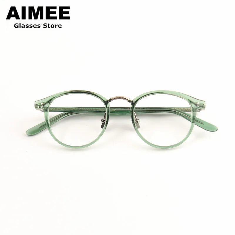 Aimee Unisex Full Rim Square Oval Acetate Titanium Eyeglasses 7885 - Lightweight & Durable Eyewear for Men & Women - Perfect for Work, Reading & Everyday Use