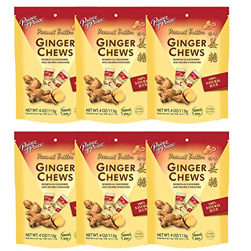 Z. Emma Original Flavor Ginger Chews Candy 4oz (6-Pack) - Natural, Sweet & Spicy Chewy Candy for Morning Sickness Relief, Nausea Aid, Travel & Digestive Comfort | Peanut-Free Ginger Candy for Pregnancy, Motion Sickness & Upset Stomach