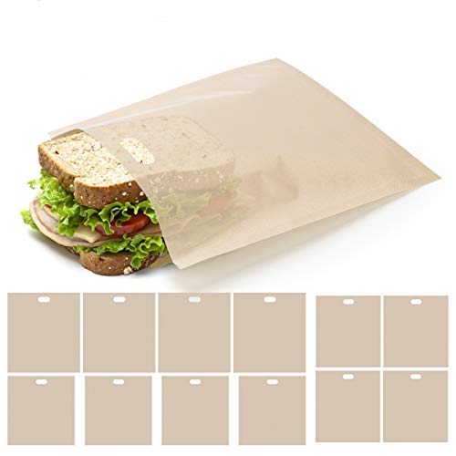 12 Pack AHIER Reusable Nonstick Toaster Bags - Heat Resistant Oven Bags for Sandwiches, Pizza & Cheese Toast (3 Sizes) - Perfect for Breakfast, School Lunches & Quick Snacks