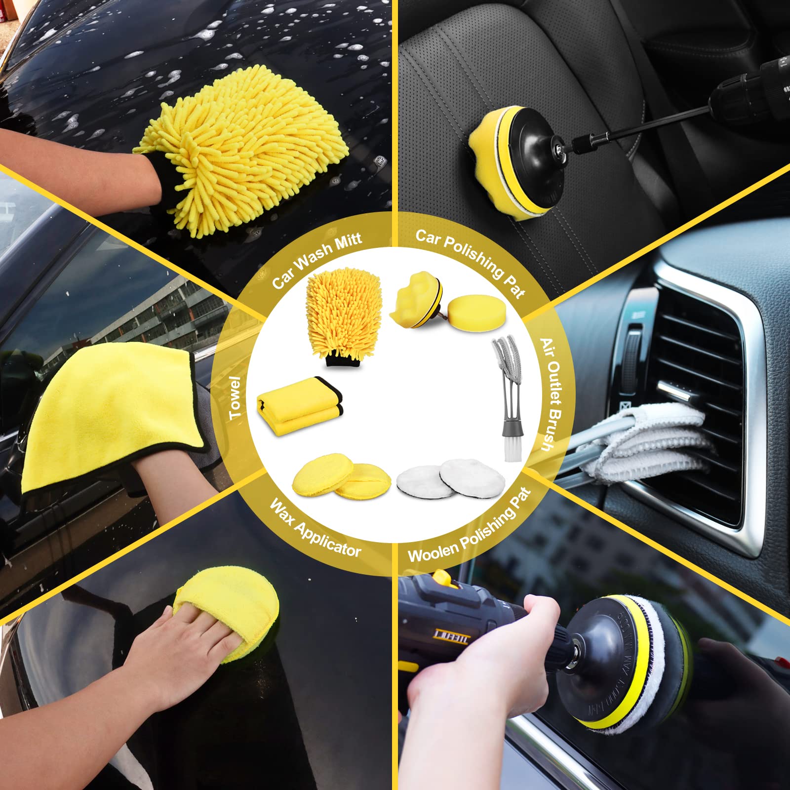 27Pcs Car Detailing Kit - Professional Auto Detailing Brush Set with Drill Attachments for Interior, Exterior & Wheels Cleaning | Car Wash Accessories & Cleaning Tools Kit for DIY Enthusiasts | Perfect for Car Detailing, Deep Cleaning & Maintenance