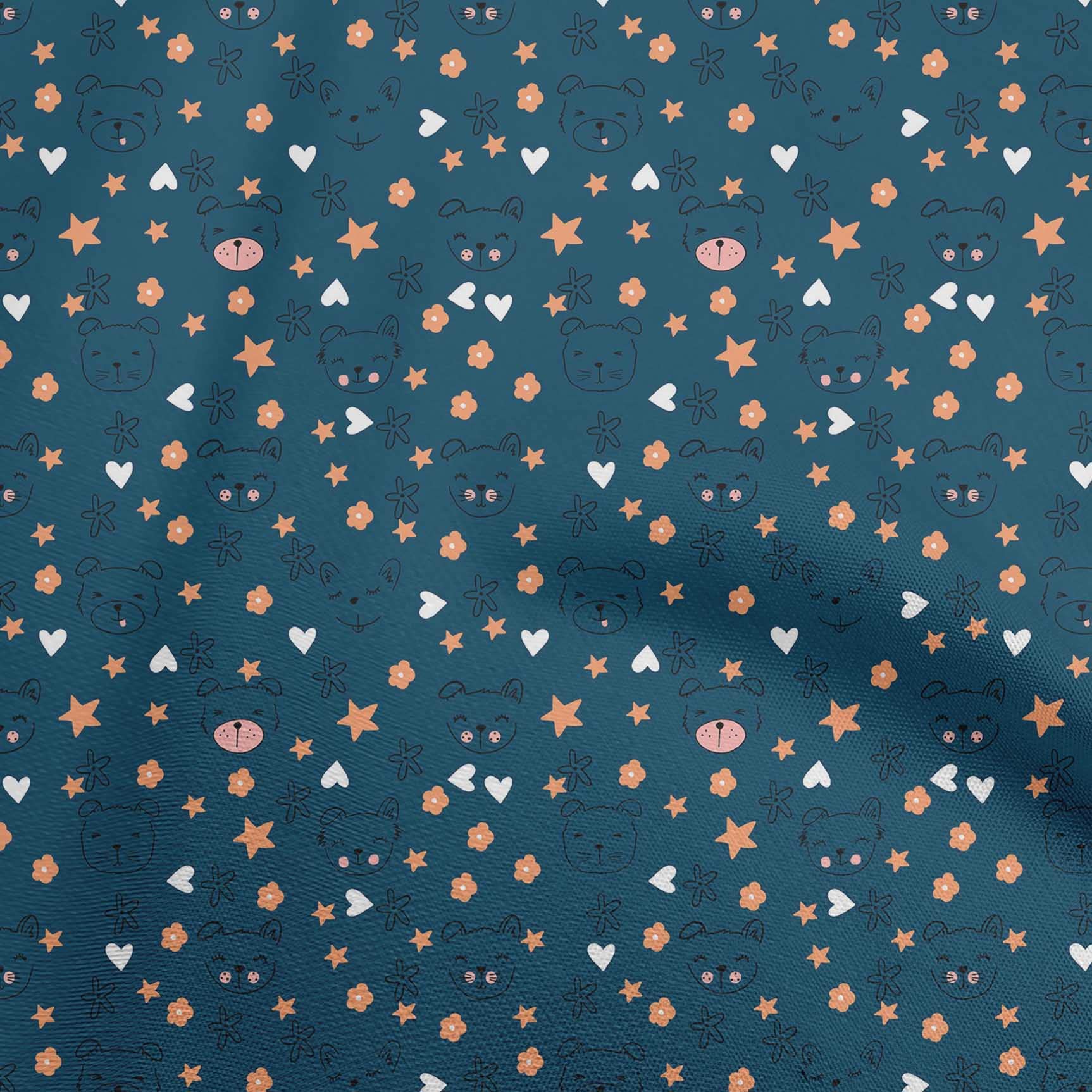 Premium Velvet Teal Blue Animal Print Fabric for Kids - 58