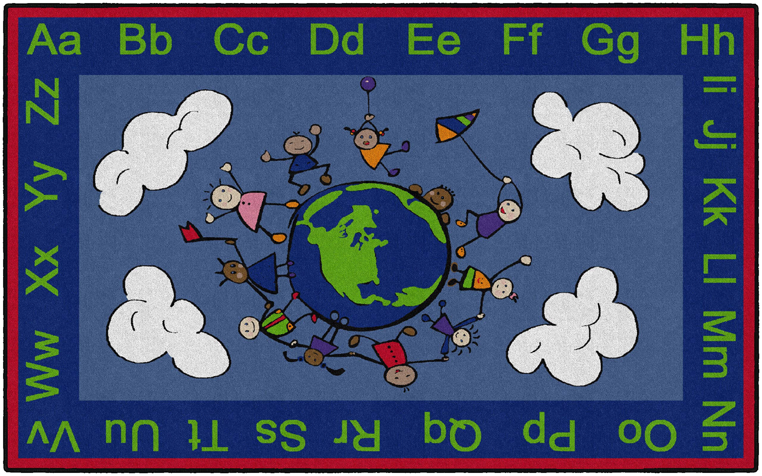 Flagship Carpets Happy World Educational Kids Rug - 5' x 8' Blue & Multi-Color Play Mat for Classroom, Playroom, Bedroom & Homeschool Learning | Perfect for Early Childhood Development & Interactive Play