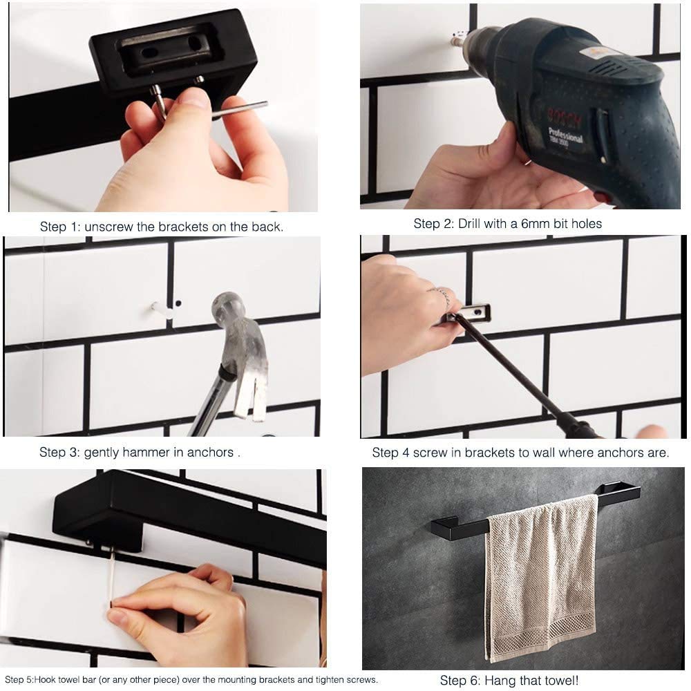 Modern Stainless Steel Wall Mounted Towel Ring Holder - Matte Black Bathroom Towel Hanger with Bracket Included - Perfect for Bathroom, Kitchen & Spa Decor