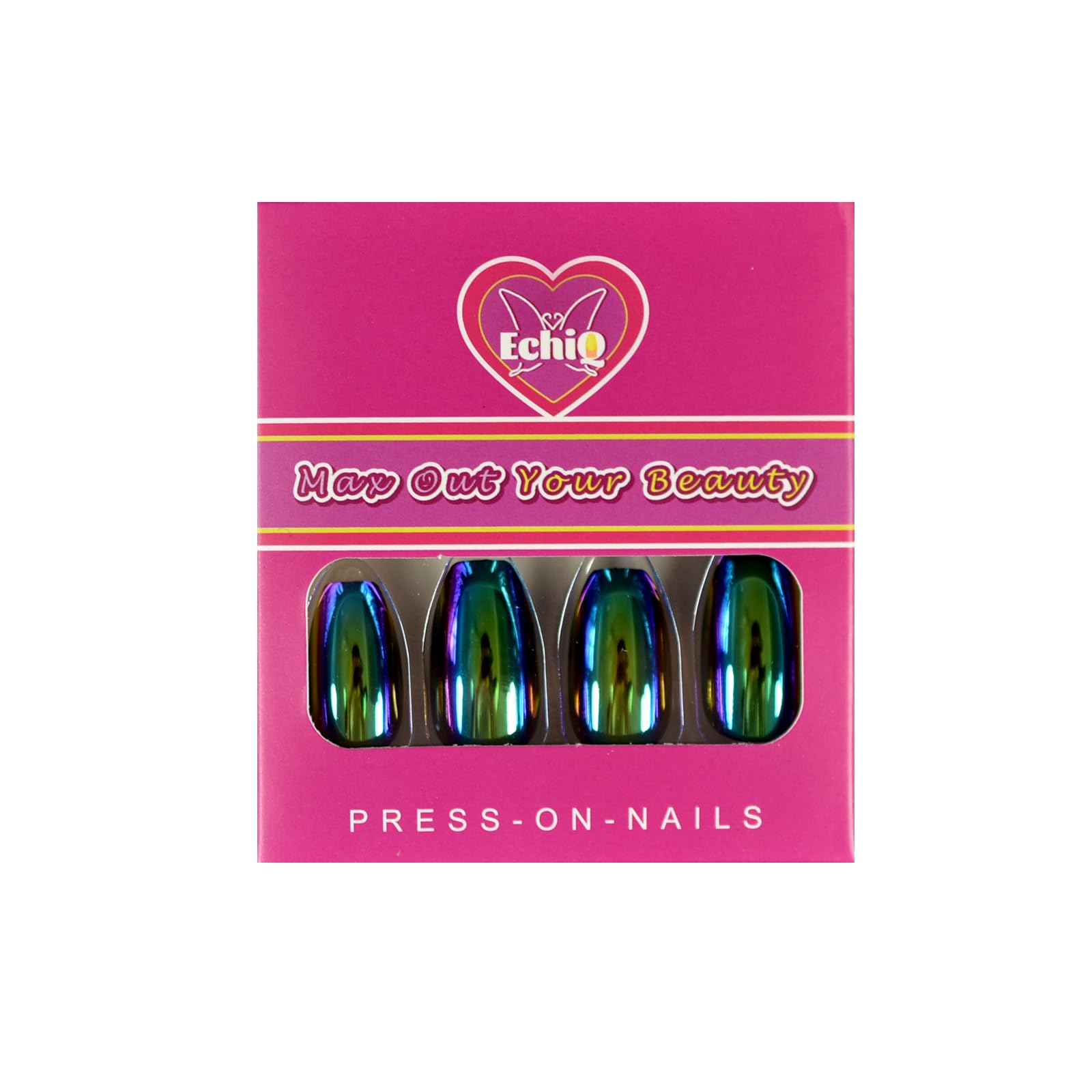 Premium Holographic Blue Purple Coffin Fake Nails - Mirror Chrome Square Press-On Nails for Women - Long-Lasting High-Quality Acrylic Nail Tips (Z905) - Perfect for Parties, Weddings, and Special Occasions