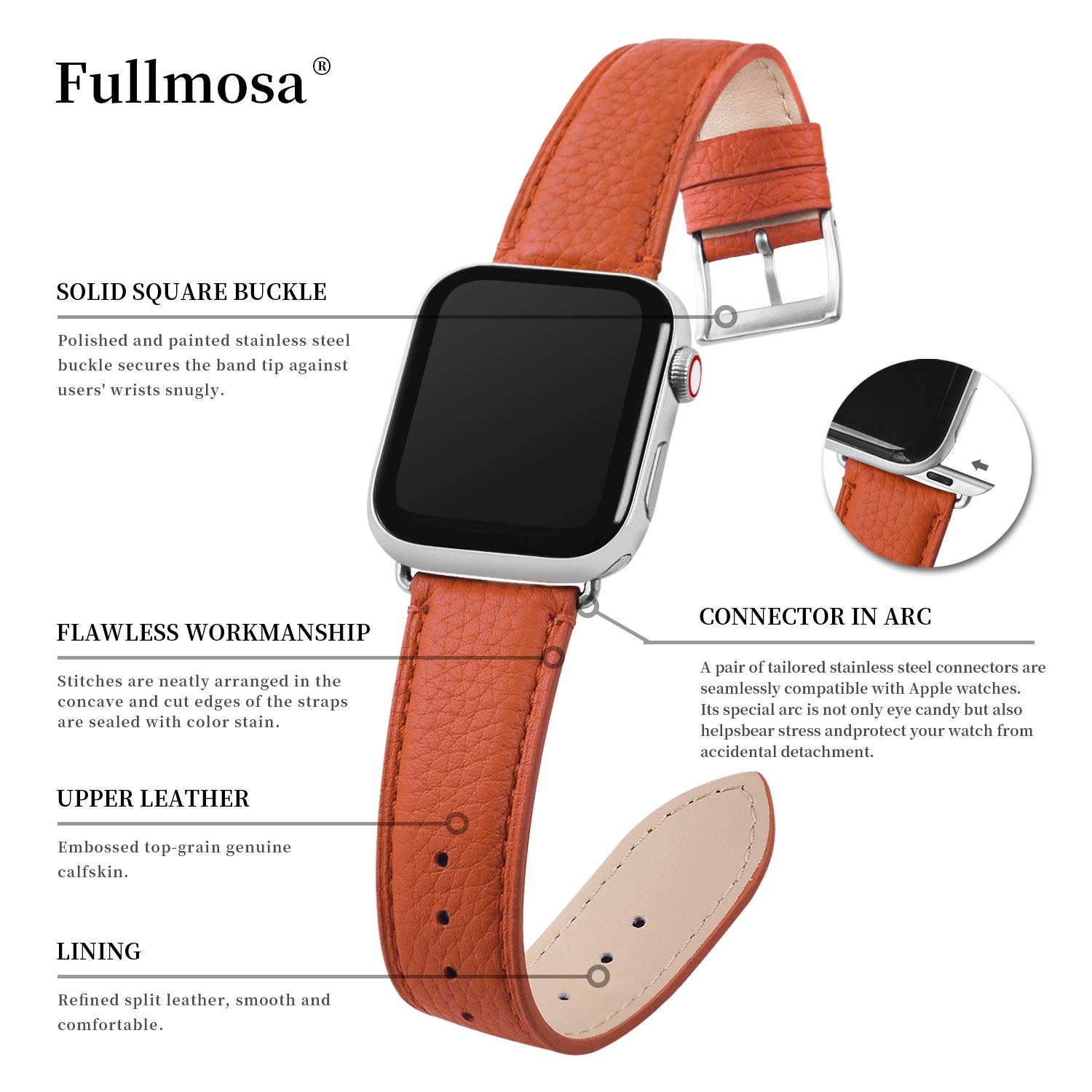 Fullmosa Genuine Leather Apple Watch Bands Compatible with Series 9/8/7/6/5/4/3/2/1/SE/Ultra 2 (38mm 40mm 41mm 42mm 44mm 45mm 49mm) - Stylish Replacement Strap for Women - Perfect for Work, Date Night & Formal Occasions