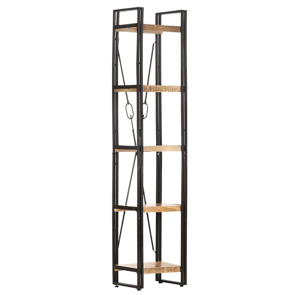 5-Tier Bookcase with Storage Shelves - Solid Mango Wood Bookshelf for Bedroom, Living Room & Office - 15.4