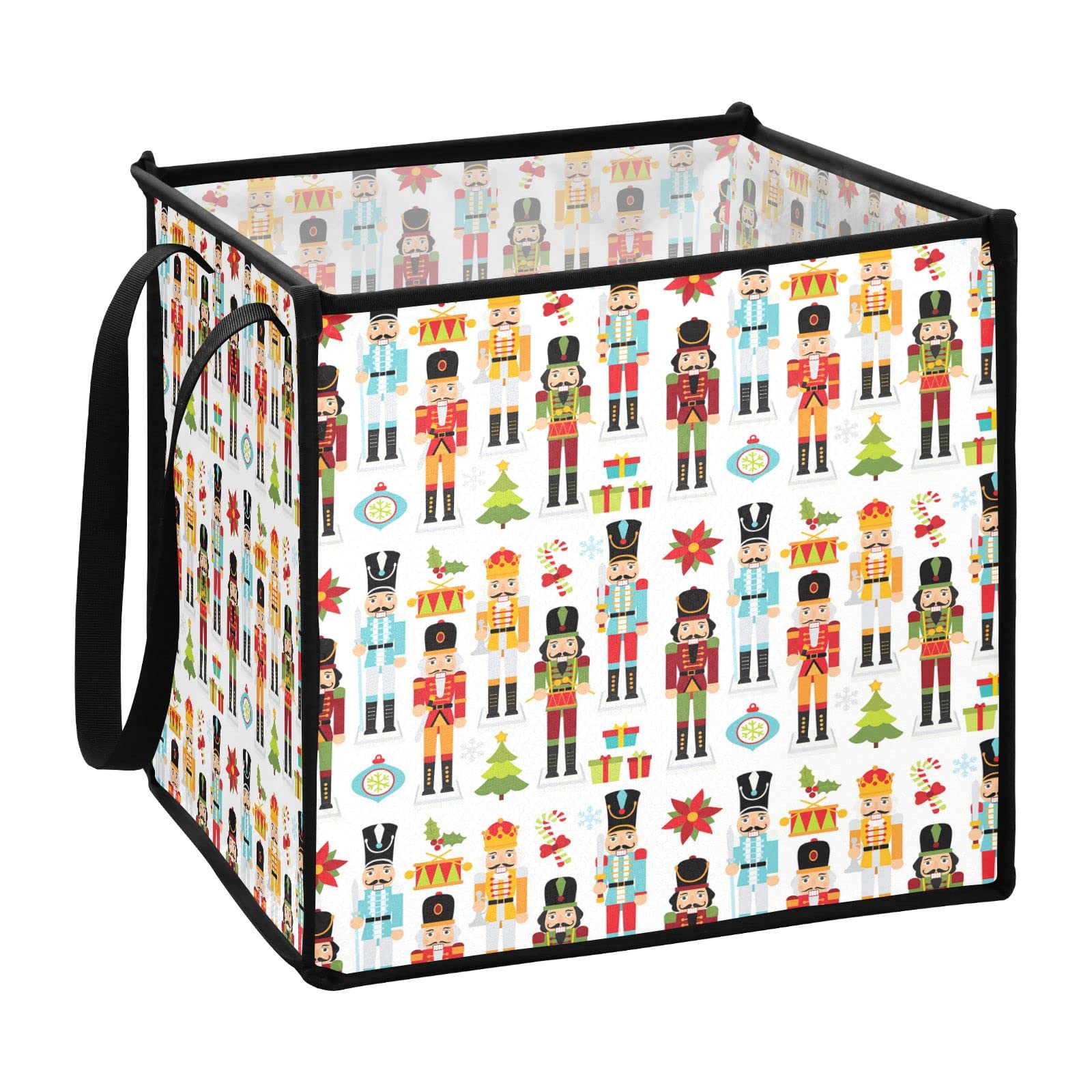 Christmas Nutcracker Pattern Collapsible Storage Bins - 10.6x10.6x10.6 Inch Fabric Cube Organizer with Handles for Toys, Nursery, Shelves & Closet Organization | Holiday Home Decor & Gift Storage Solution