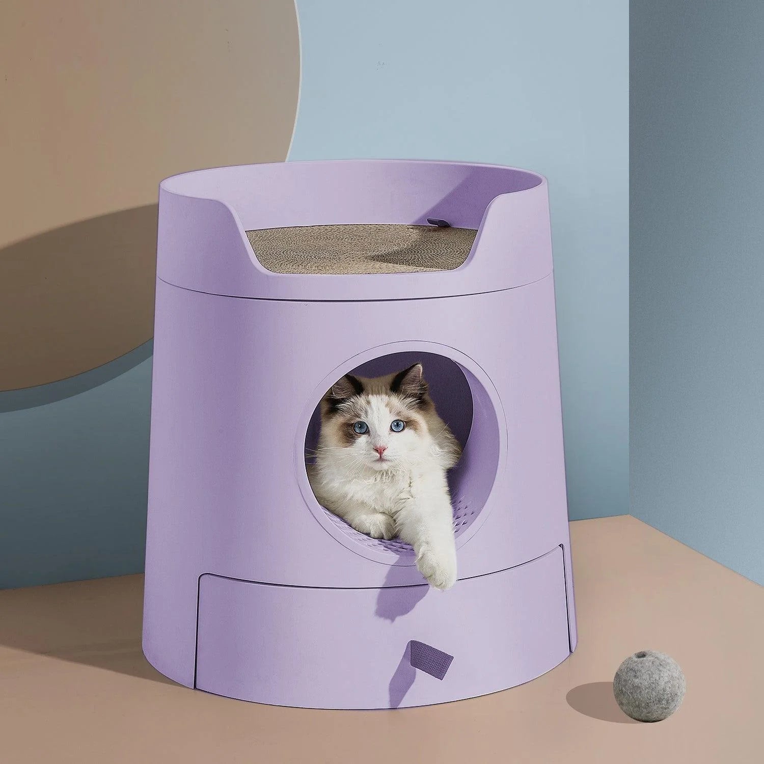 XL Castle 2-in-1 Front Entry Cat Litter Box with Scratch Basin - Large Enclosed Litter Box for Cats, Odor Control & Privacy - Perfect for Small Spaces & Multi-Cat Homes (Lilac)