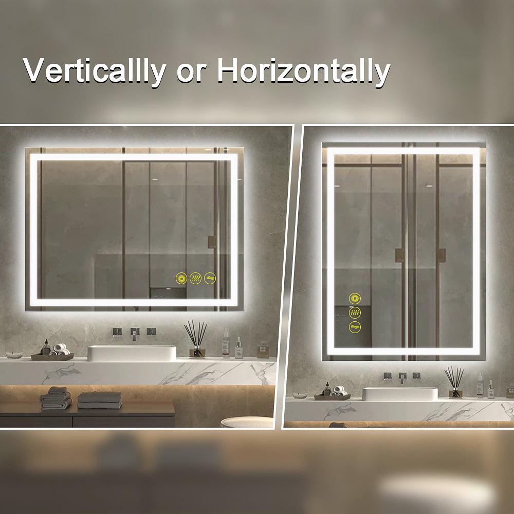 GlareGuard Rectangular Anti-Fog Dimmable LED Bathroom Mirror with Backlit - Perfect for Makeup, Shaving & Skincare Routine