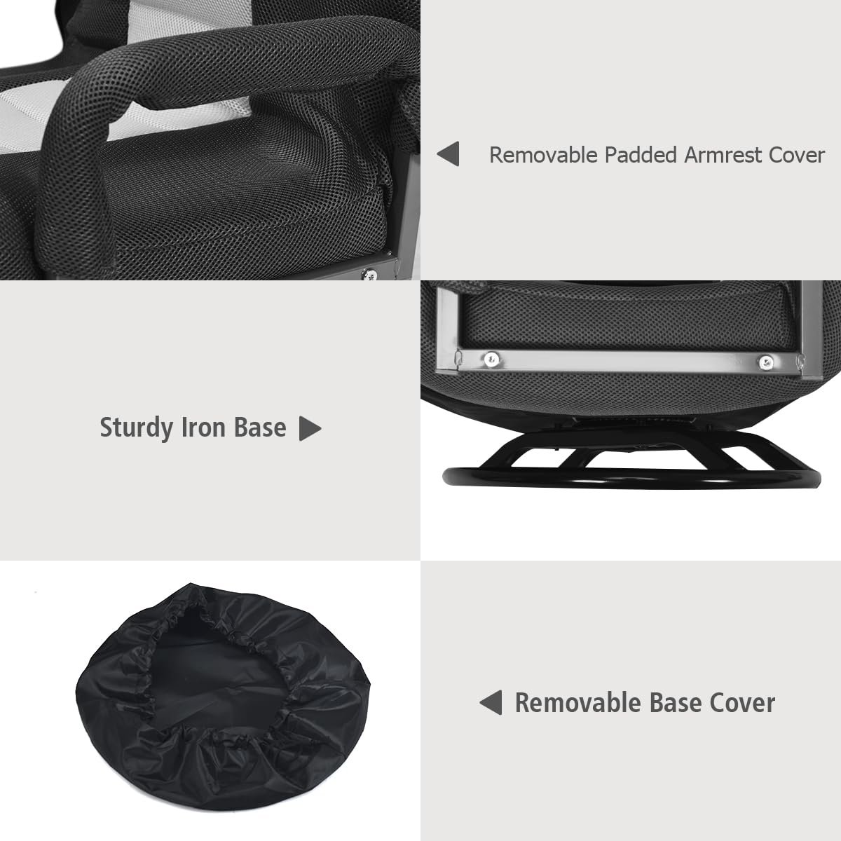 Giantex 360 Degree Swivel Floor Chair with Adjustable Backrest & Lumbar Support - Foldable Armrest Sofa Rocker for Living Room, Bedroom, TV Watching, Reading & Gaming - Black/Grey Home Comfort Seating Solution