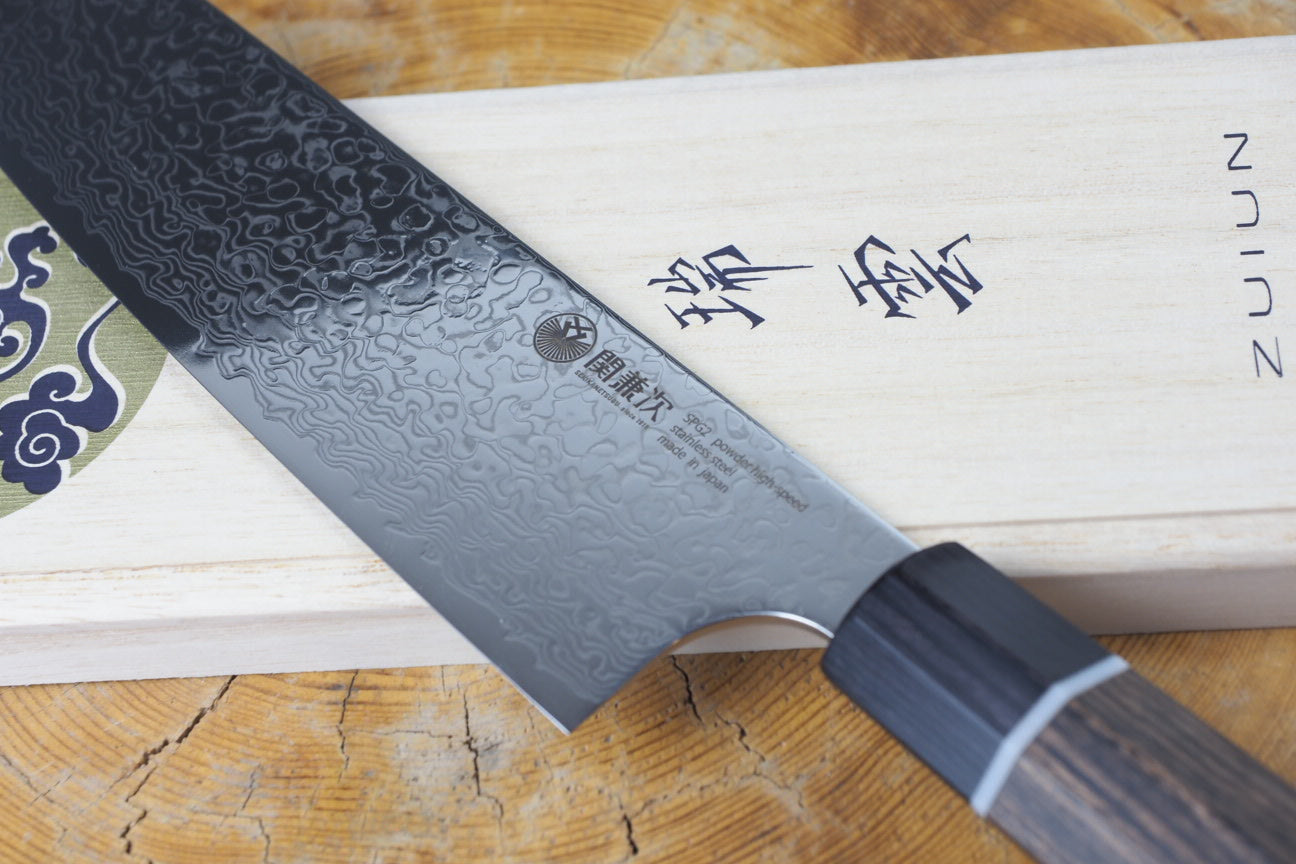 Premium Seki Kanetsugu Zuiun Santoku SG2 High-Speed Powdered Steel Kiritsuke Knife 18cm with Custom Sheath - Japanese Kitchen Knife for Professional Chefs & Home Cooking, Perfect for Slicing, Dicing & Precision Cutting
