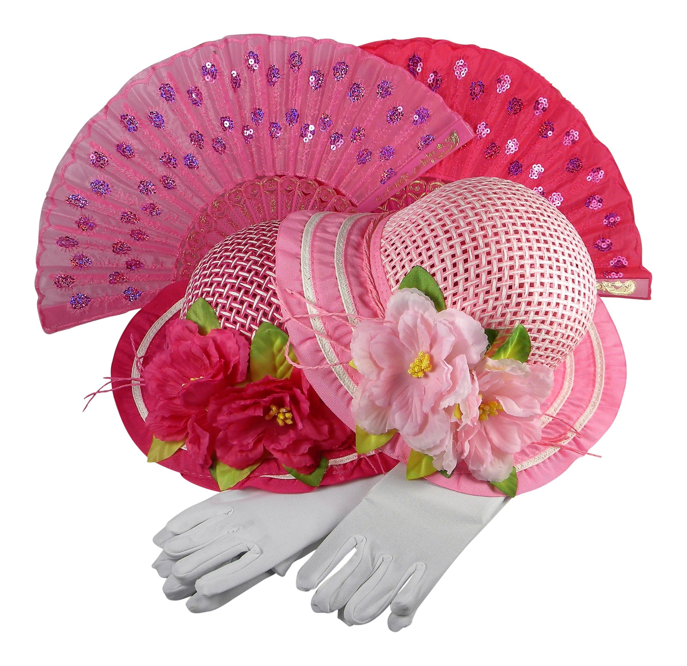 Butterfly Twinkles Girls Tea Party Dress Up Play Set for 2 - Sun Hats, Gloves & Hand Fans - Pretend Play Costume for Birthday, Tea Party & Dress Up Games