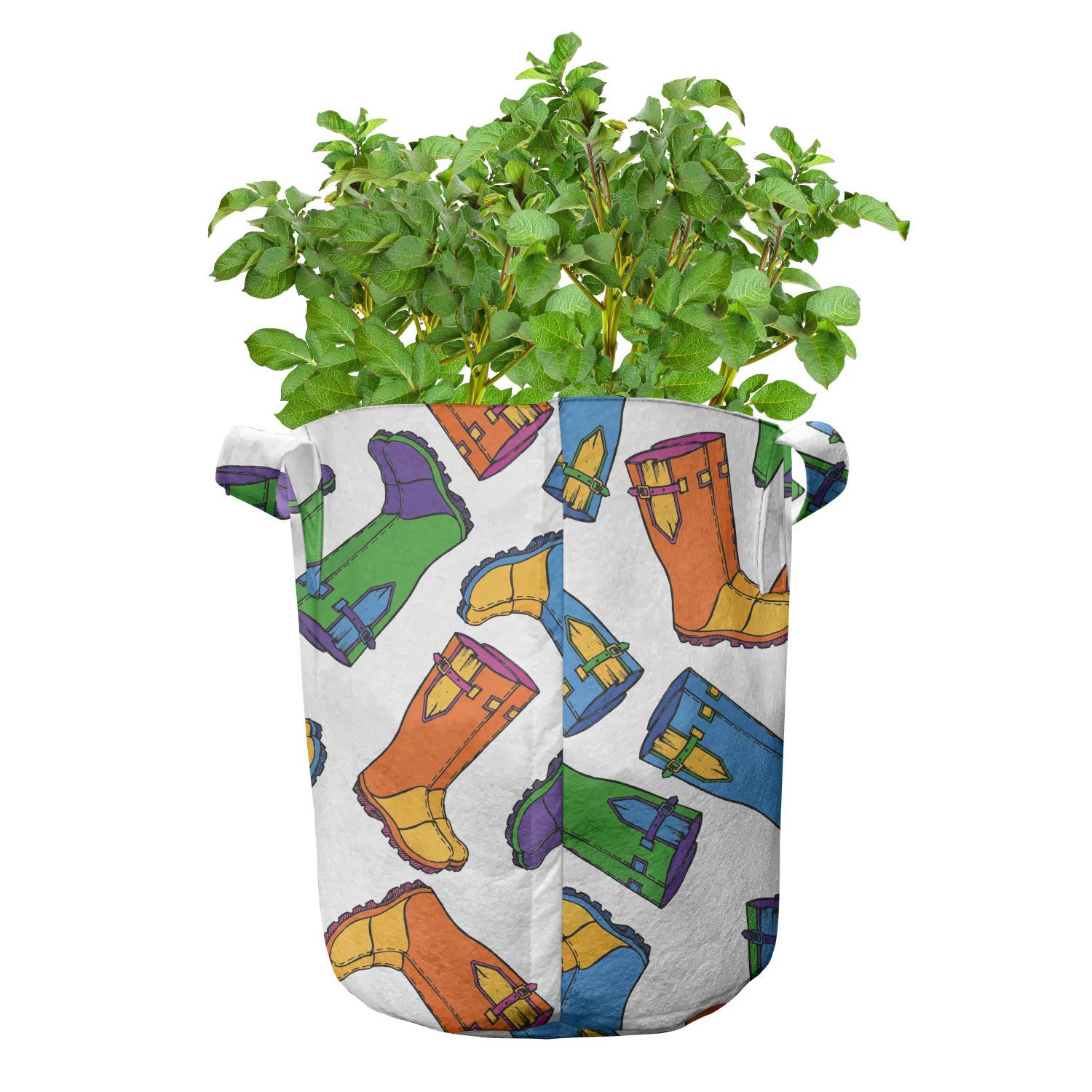 Ambesonne 5-Pack Heavy Duty Fabric Grow Bags with Handles - Cartoon Rain Boots Autumnal Art Design - Durable Plant Pots for Indoor/Outdoor Gardening, Flowers, Vegetables - Sky Blue & Marigold Color