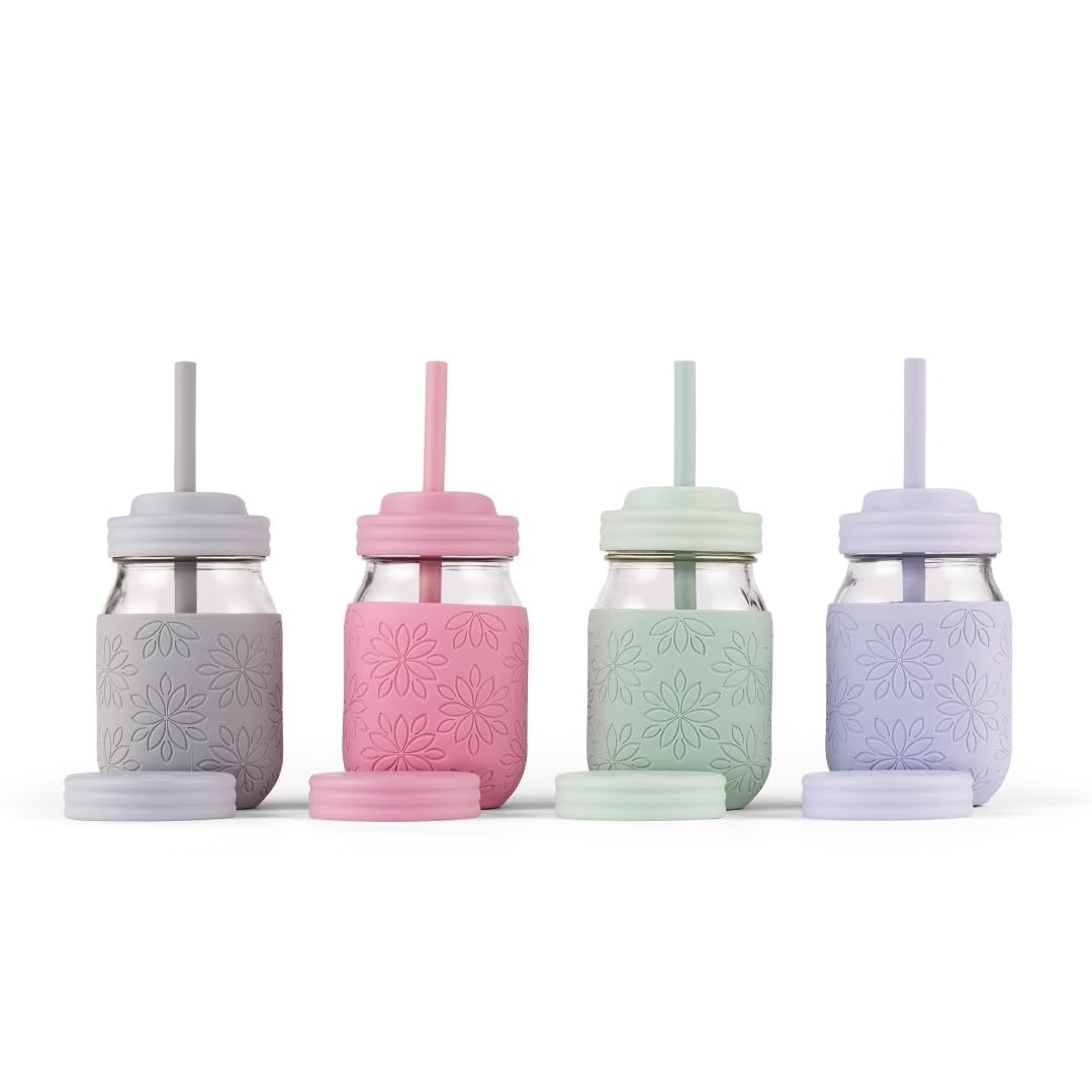 Elk and Friends 16 oz Mason Jar Cups with Lids & Silicone Straws | 4-Pack Reusable Drinking Glasses for Smoothies, Iced Coffee, Oatmeal Storage | BPA-Free Pint Jars Perfect for Home, Office, Picnics & Meal Prep