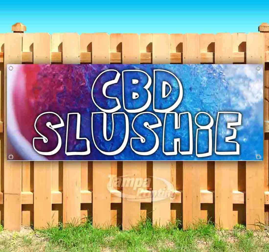 Premium 13 oz Heavy-Duty Vinyl CBD Slushie Banner with Metal Grommets - Single-Sided Non-Fabric Sign for Trade Shows, Retail Displays & Outdoor Advertising