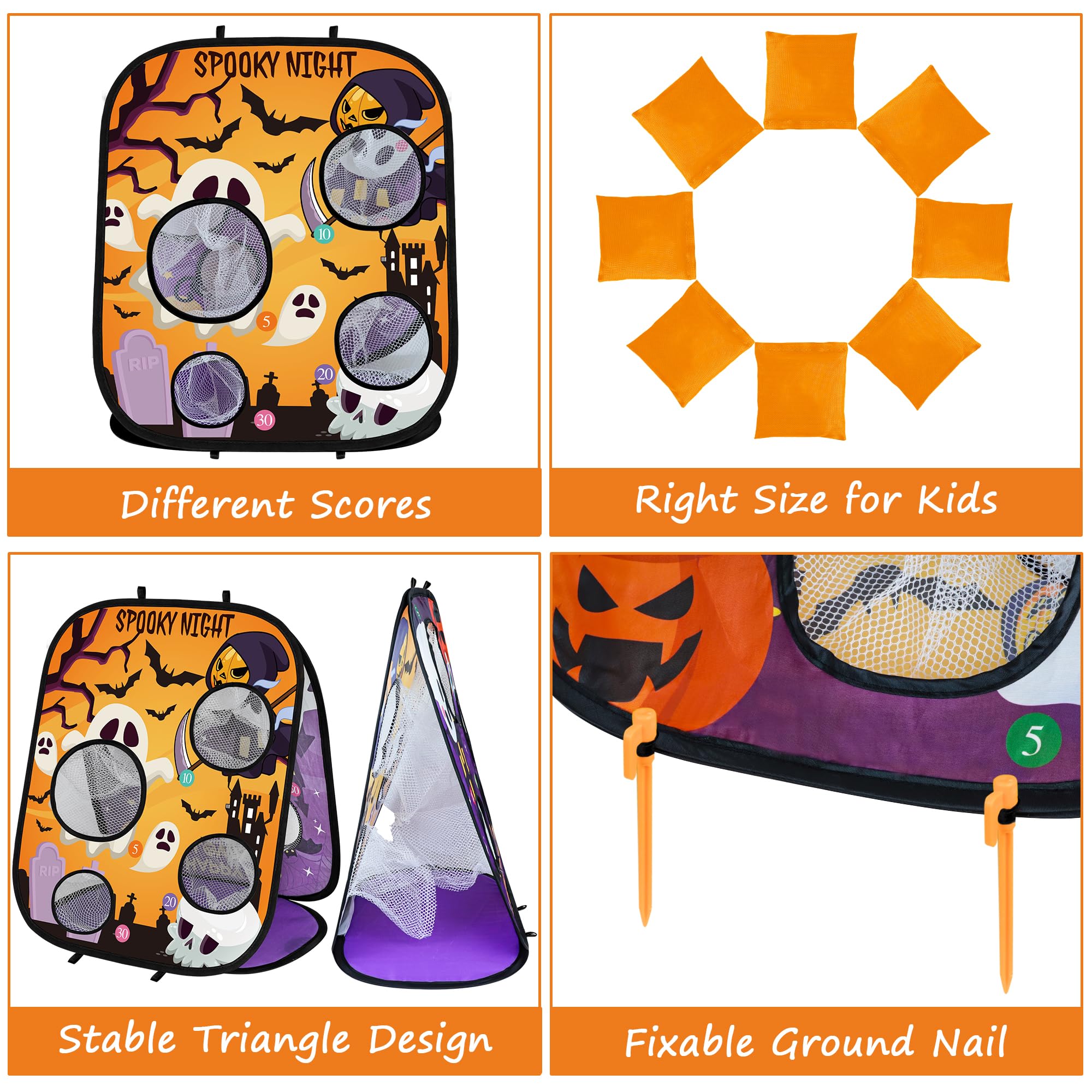 Spooky Grim Reaper Bean Bag Toss Game Set - Halloween Party Games for Kids, Classroom Carnival & Fall Festival Activities - Indoor/Outdoor Halloween Party Favors & Trunk or Treat Gifts (Perfect for School Events, Family Gatherings & Halloween Celebrations)