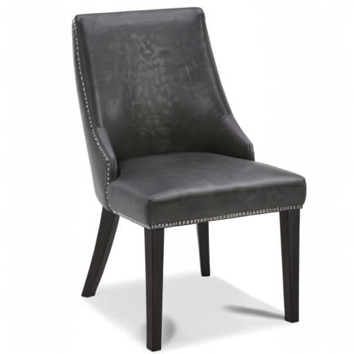 Farmhouse Dining Chairs Set of 2 - Gray Faux Leather High Back Upholstered Chairs with Nailhead Trim for Kitchen, Dining Room & Breakfast Nook - CHITA Modern Countryside Style Seating