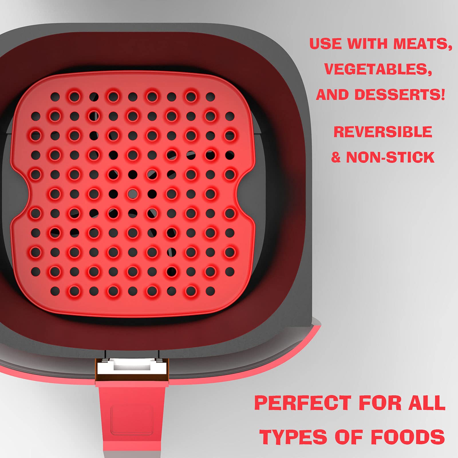 2Pcs Air Fryer Silicone Liners - 7.5 Inch Food Grade Non-Stick Baking Mats, Reusable & Easy Clean Accessories for Ninja, Cosori, Instant Pot (Orange & Red) - Perfect for Roasting Veggies, Baking Cookies & Air Frying Chicken Wings