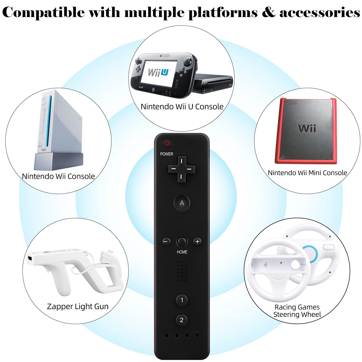 OSTENT Motion Sensor Remote Controller & Wired Nunchuck Combo for Nintendo Wii - Black | Wireless Gaming Accessories for Wii Sports, Mario Kart & Family Game Night