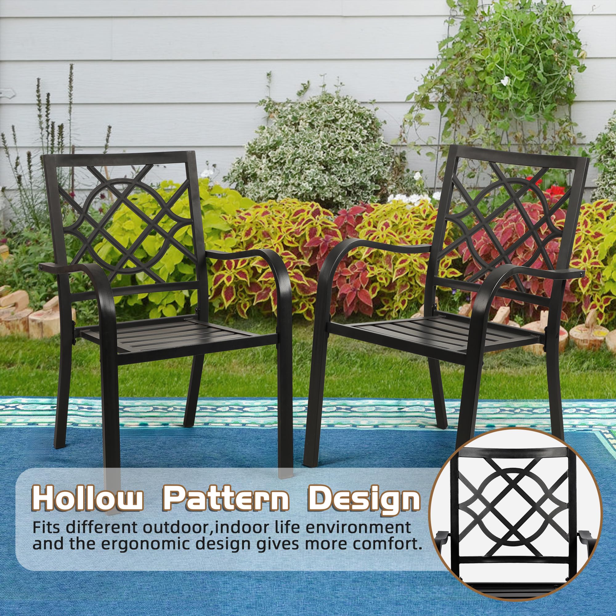 Incbruce 300lbs Capacity Patio Chairs Set of 2 - Heavy Duty Stackable Outdoor Dining Chairs with Metal Frame & Wrought Iron Black Finish - Perfect for Garden, Poolside, Backyard, Deck, and Outdoor Entertaining