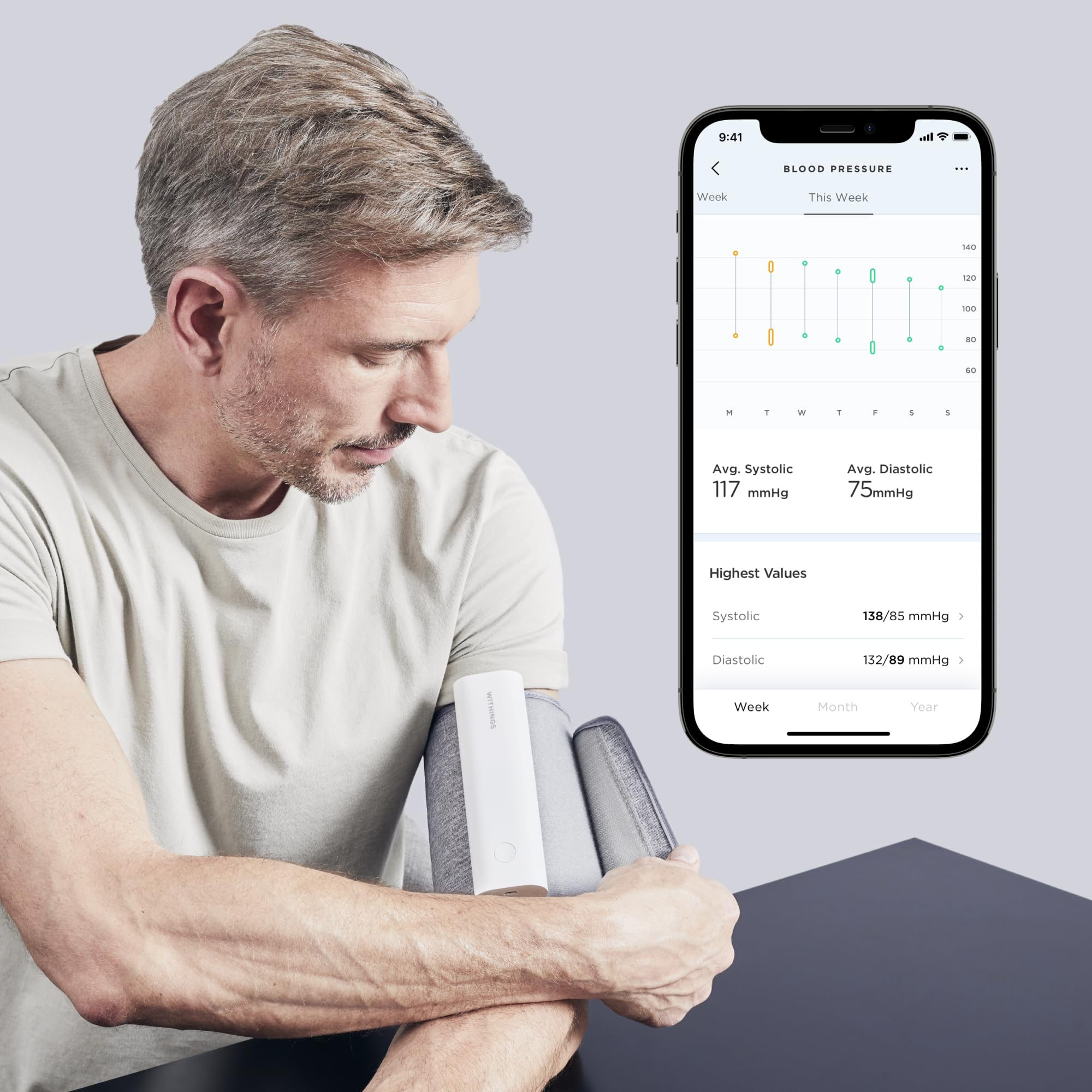 Withings BPM Connect - Smart Digital Blood Pressure Monitor with Heart Rate Tracking - FDA Cleared Arm Cuff for iOS & Android - Home Health Monitoring Device for Hypertension & Heart Health Management