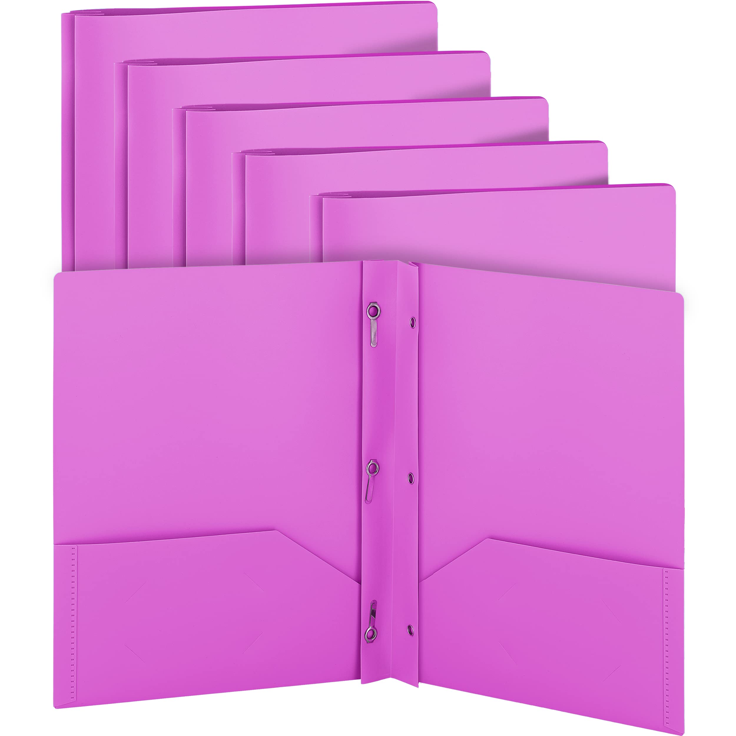 Enday 6-Pack Plastic Folders with Pockets & Prongs - 2-Pocket Folders with Brads for Letter Size Sheets (Purple, Blue, Green, Red, Pink, Grey) - Durable 3-Prong School & Office Supplies for Organizing Documents, Homework, and Projects