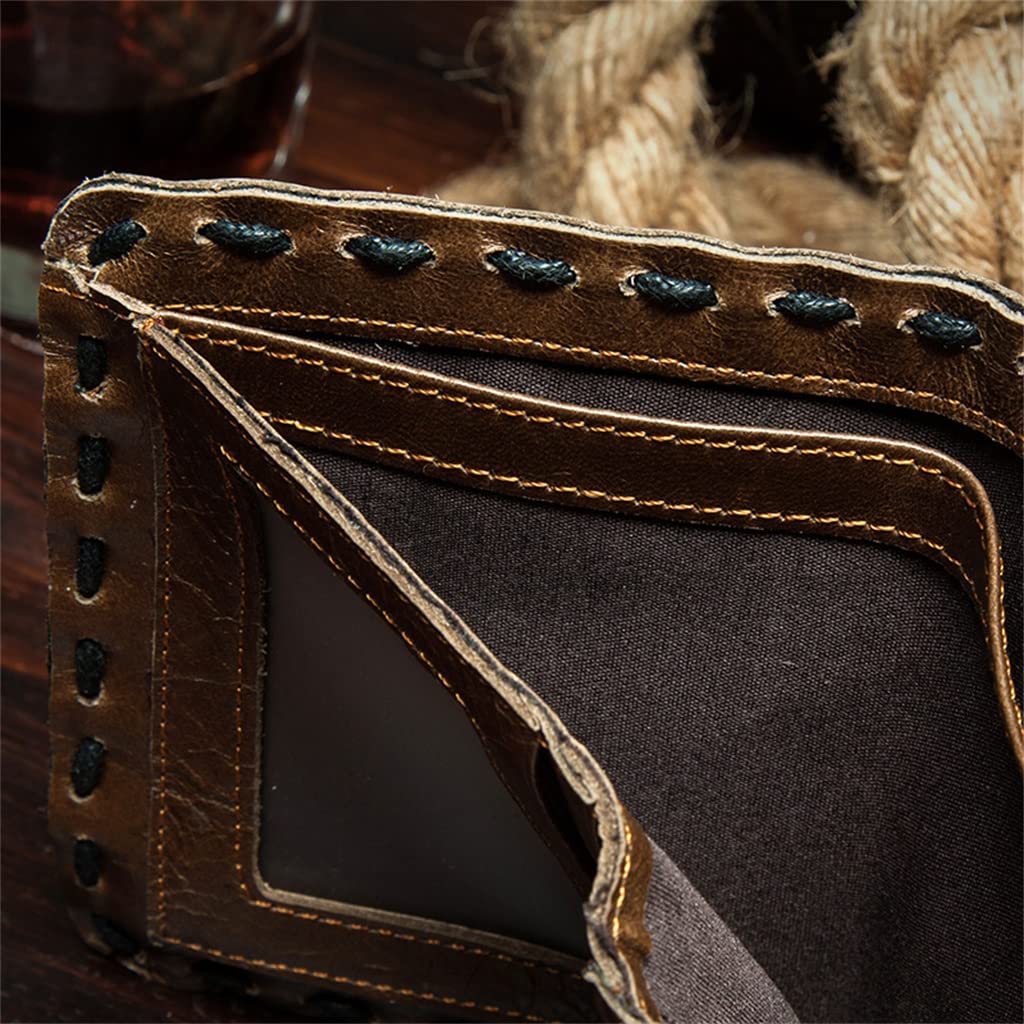 Handmade Genuine Leather Wallet for Men - Retro Short Style Card Holder with Money Clip & Woven Design - Perfect for Everyday Carry, Travel & Business (Gift Box Included)