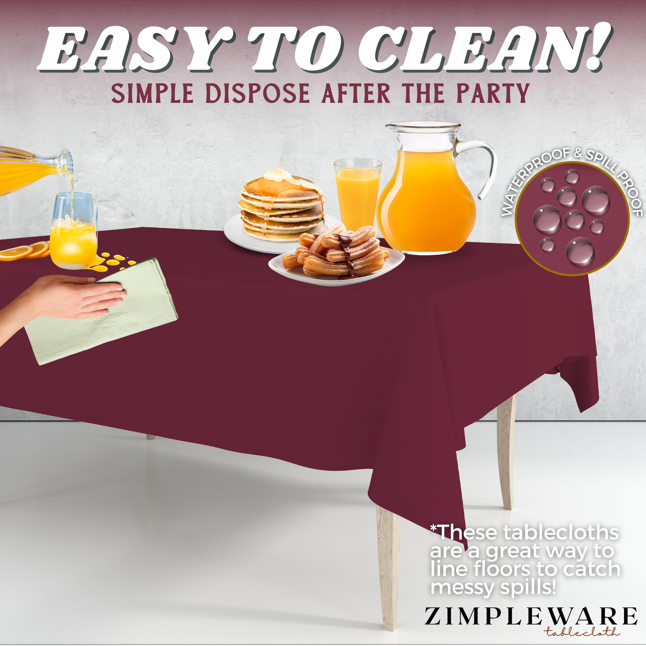 Premium Disposable Plastic Tablecloth for Parties - 6 Pack Berry Color Rectangle Table Cover (54x108 Inches) - Ideal for 6ft to 8ft Tables, Picnics, BBQs & Outdoor Events