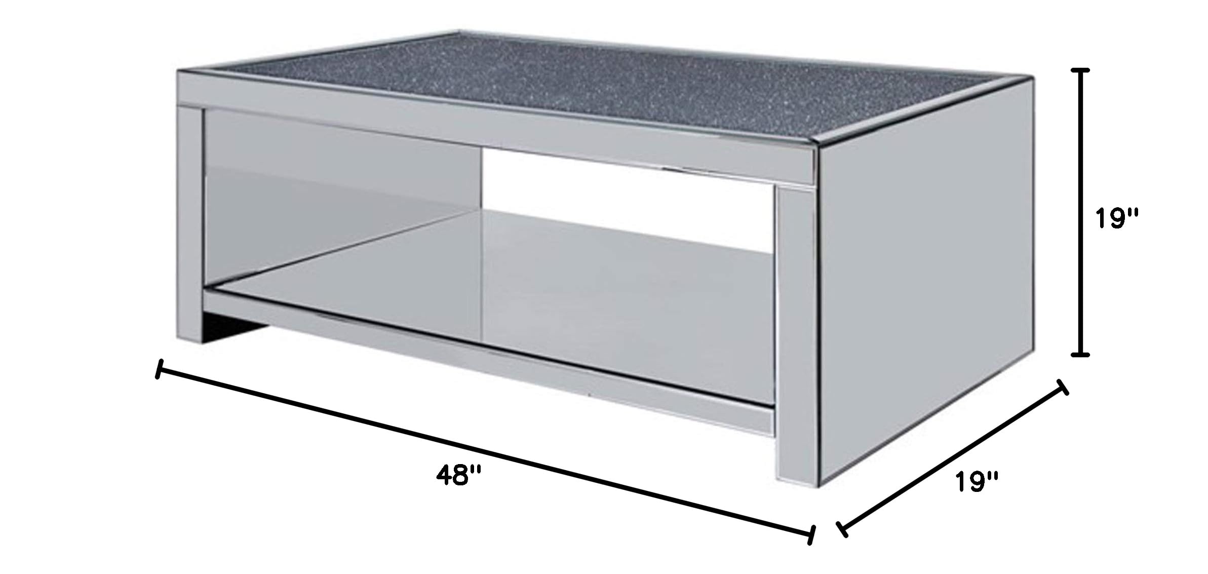 Benjara Modern Wood and Mirror Coffee Table with One Shelf - Clear Glass Top - Stylish Living Room Furniture for Home Decor