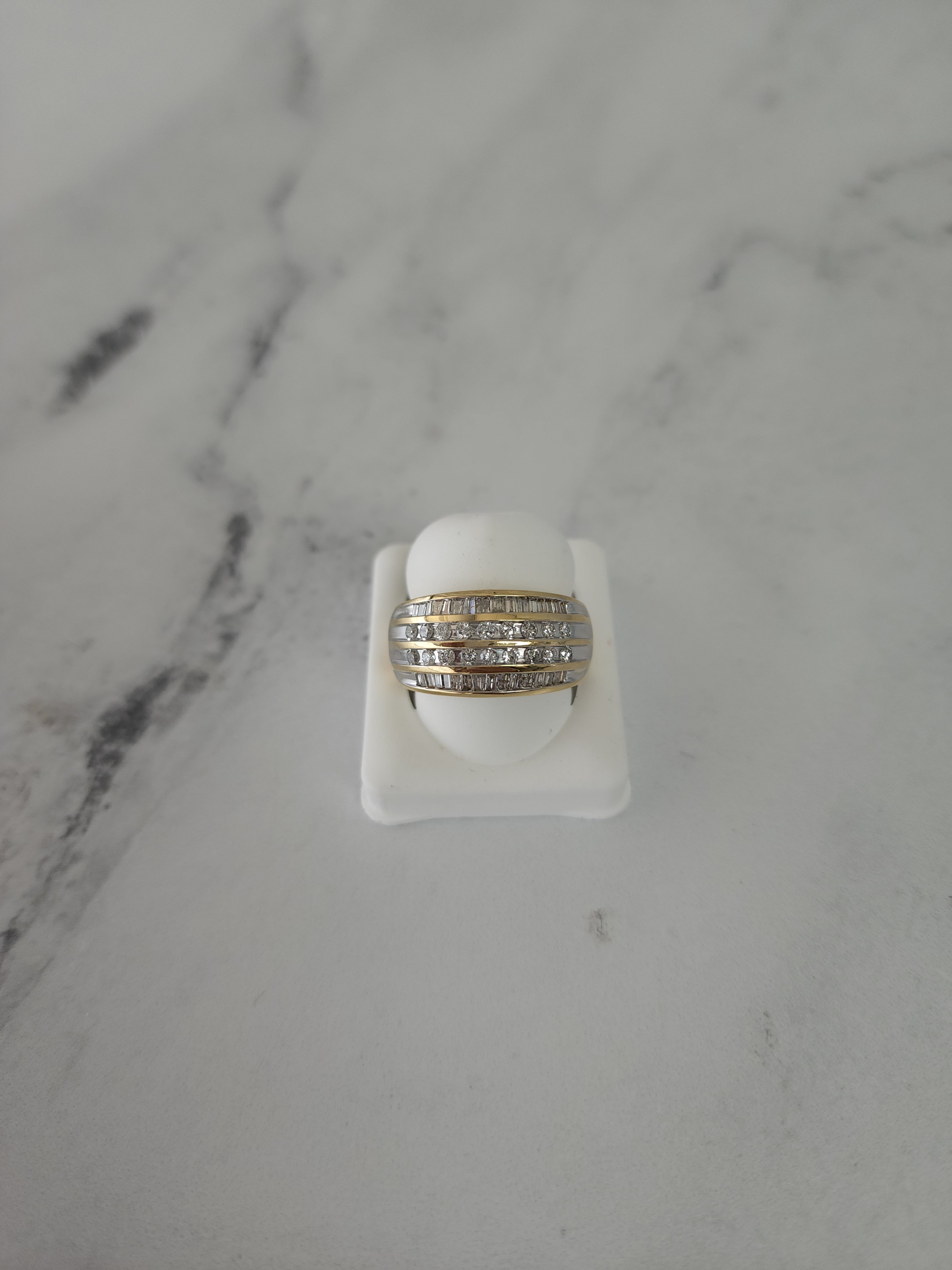 Vintage 14K Two-Tone Gold Four Row Diamond Wedding Band for Women - Perfect for Engagement, Anniversary, and Bridal Jewelry Gifts