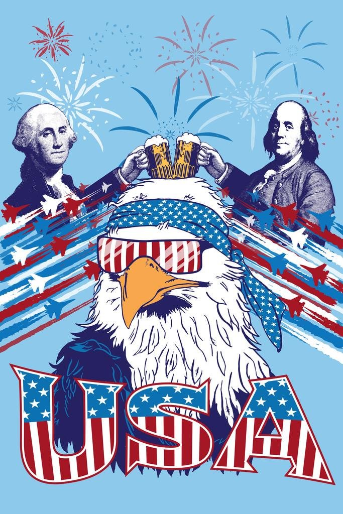 Patriotic American Flag & Eagle Wall Art Poster - Laminated 16x24 Inch USA Pride Decor for Home, Office & Classroom - Funny Cool Dry Erase Wall Poster for Patriotic Holidays & Events
