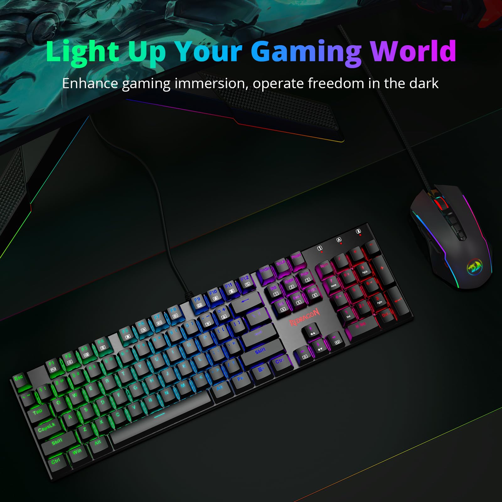 Redragon K565 RGB Mechanical Gaming Keyboard with Blue Switches & M910-K Wired Gaming Mouse Combo - Perfect for PC, PS4, Xbox Gaming & Office Work