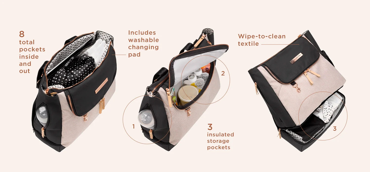 Pivot 2 in 1 Diaper Bag Tote & Backpack - Convertible Baby Bag for Parents - Sand & Black - Perfect for Daycare, Travel & On-the-Go Parenting
