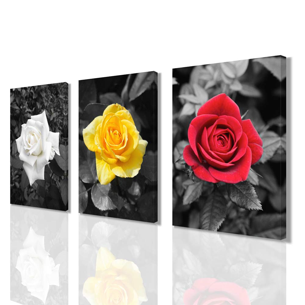 AIJUANW Rose Wall Decor - Red, Yellow & White Floral Canvas Art for Bedroom & Bathroom - Framed Paintings & Posters - Perfect for Home, Office & Gift Giving