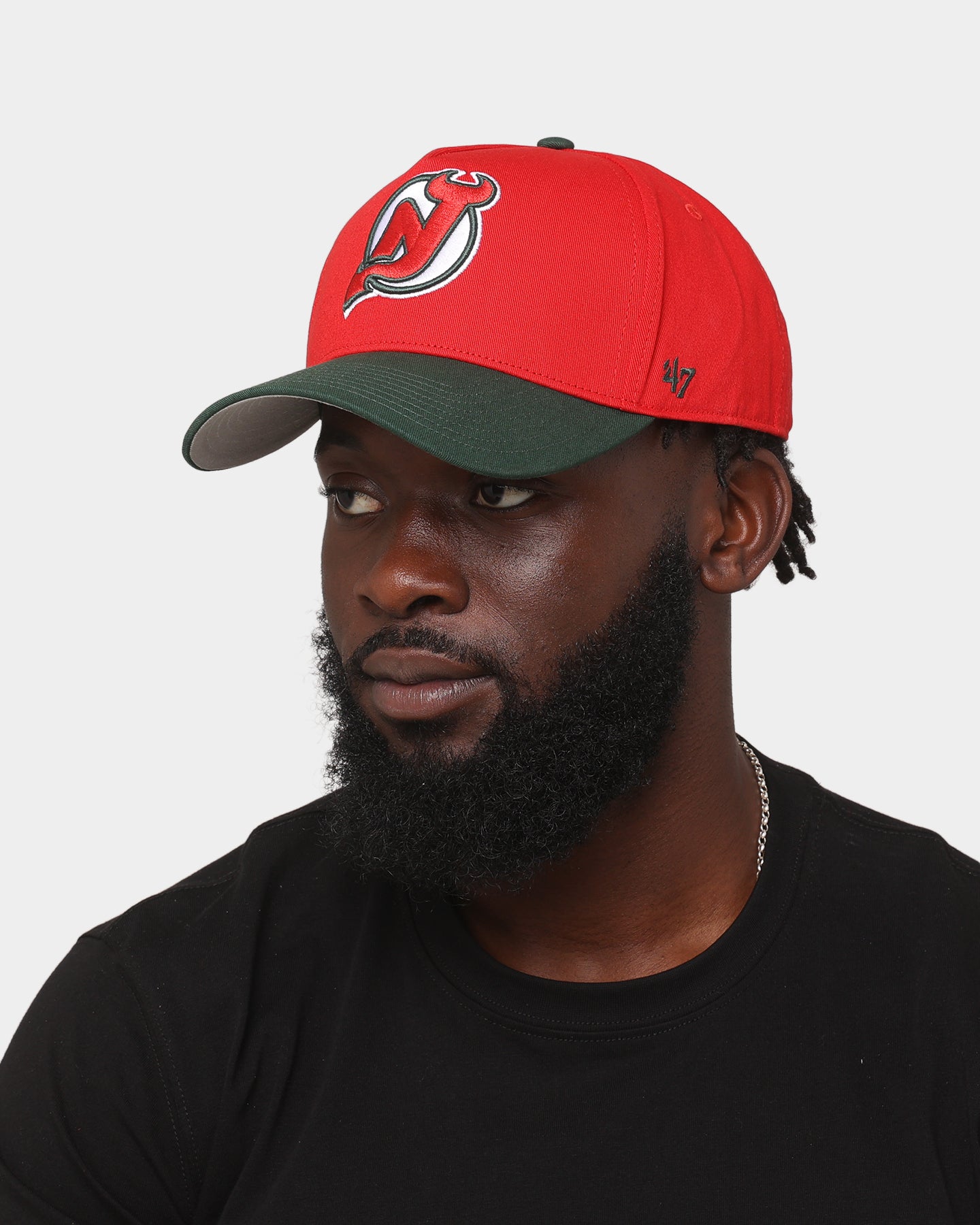 47 Brand New Jersey Devils 'Scarlet Pines' MVP DT Snapback Cap - Red/Dark Green Adjustable Hat for Men - Perfect for Game Day, Sports Events & Casual Wear
