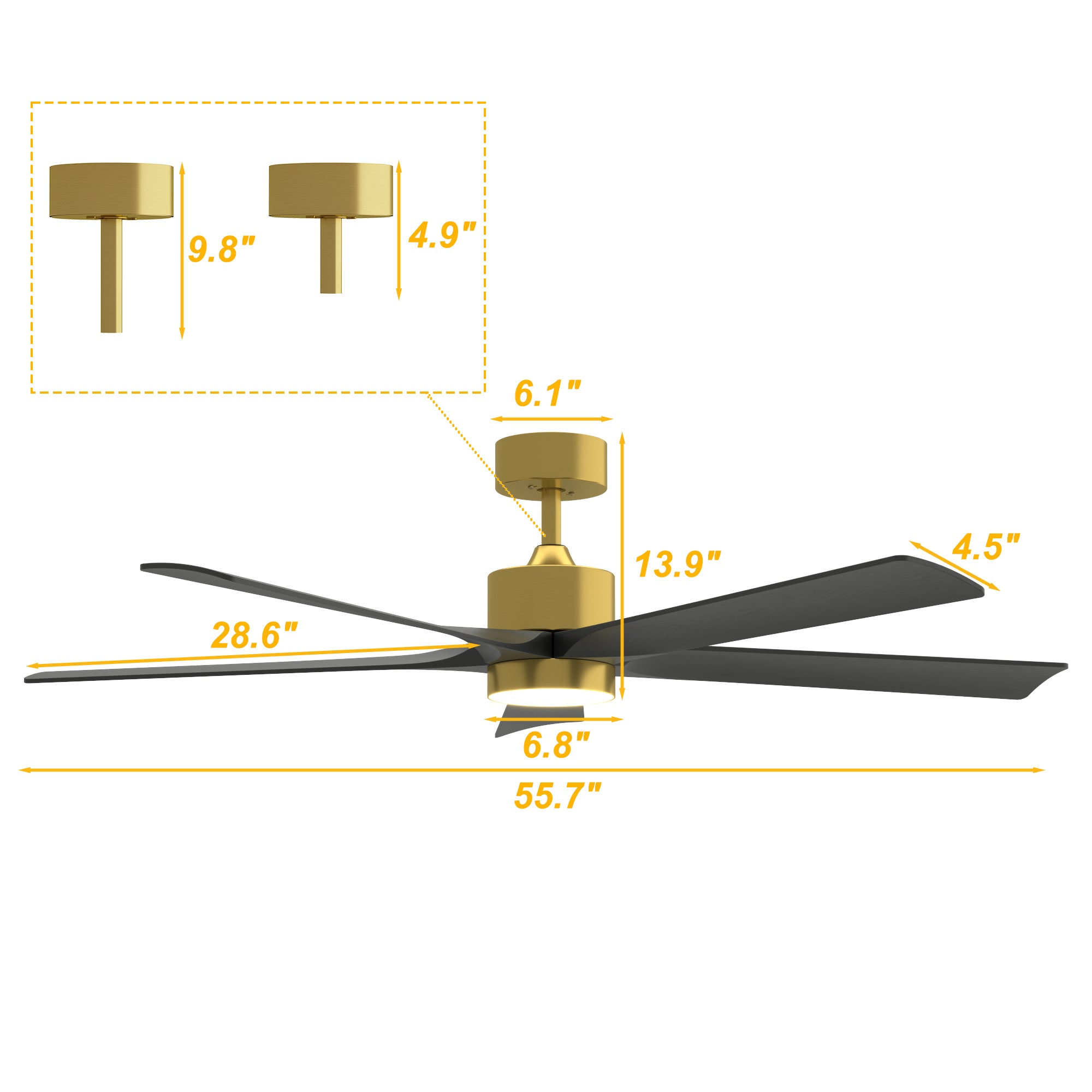 5-Blade Black Wood Ceiling Fan with LED Light & Timer - Modern Home Cooling for Living Room, Bedroom, and Office
