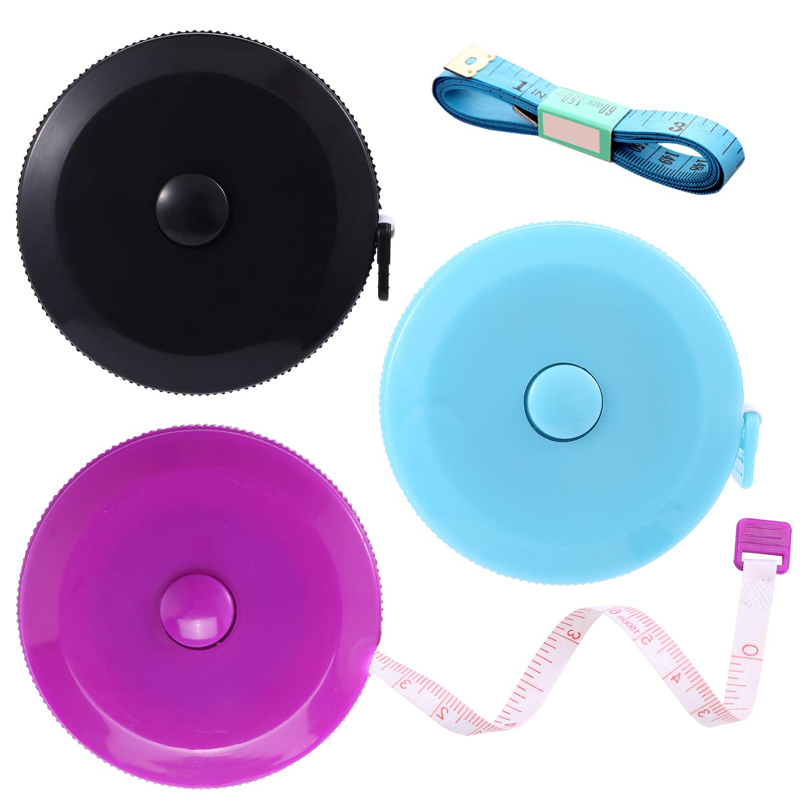 Retractable Tape Measure 60 Inch - 3 Pack Fabric Measuring Tape for Sewing, Craft, Nursing & Medical Use - Black, Purple, Sky Blue - Perfect for Travel, DIY Projects & Home Improvement