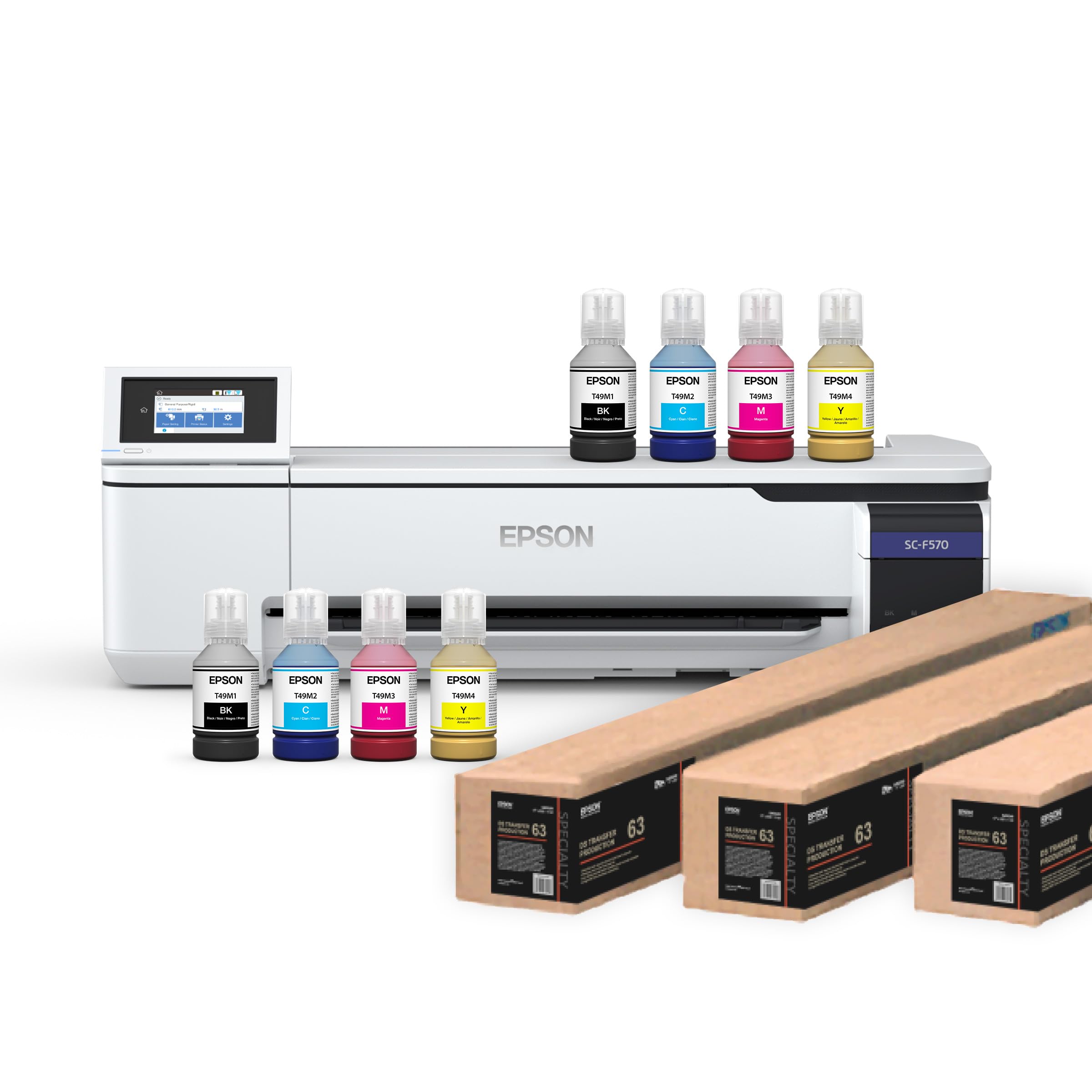 Epson SureColor F570 Pro 24-Inch Desktop Sublimation Printer with 2 Full Ink Sets - User Guide, Sublimation Paper & Free Remote Installation - Ideal for T-Shirt Printing, Mugs & Custom Gifts (SCF570PE)