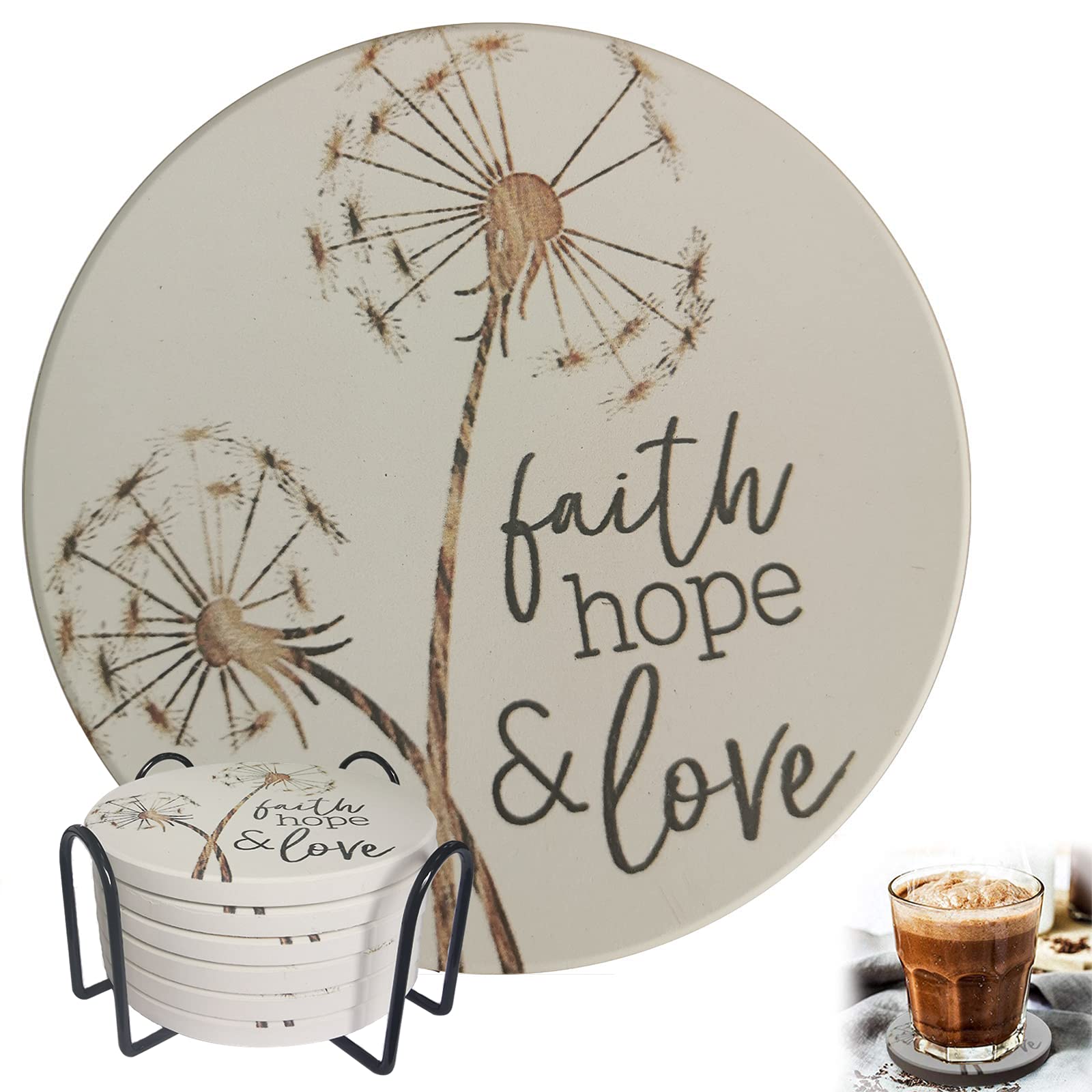 Loyalpart 6-Pack Ceramic Coasters with Cork Base - Marble Drink Coasters for Coffee Tables & Farmhouse Decor