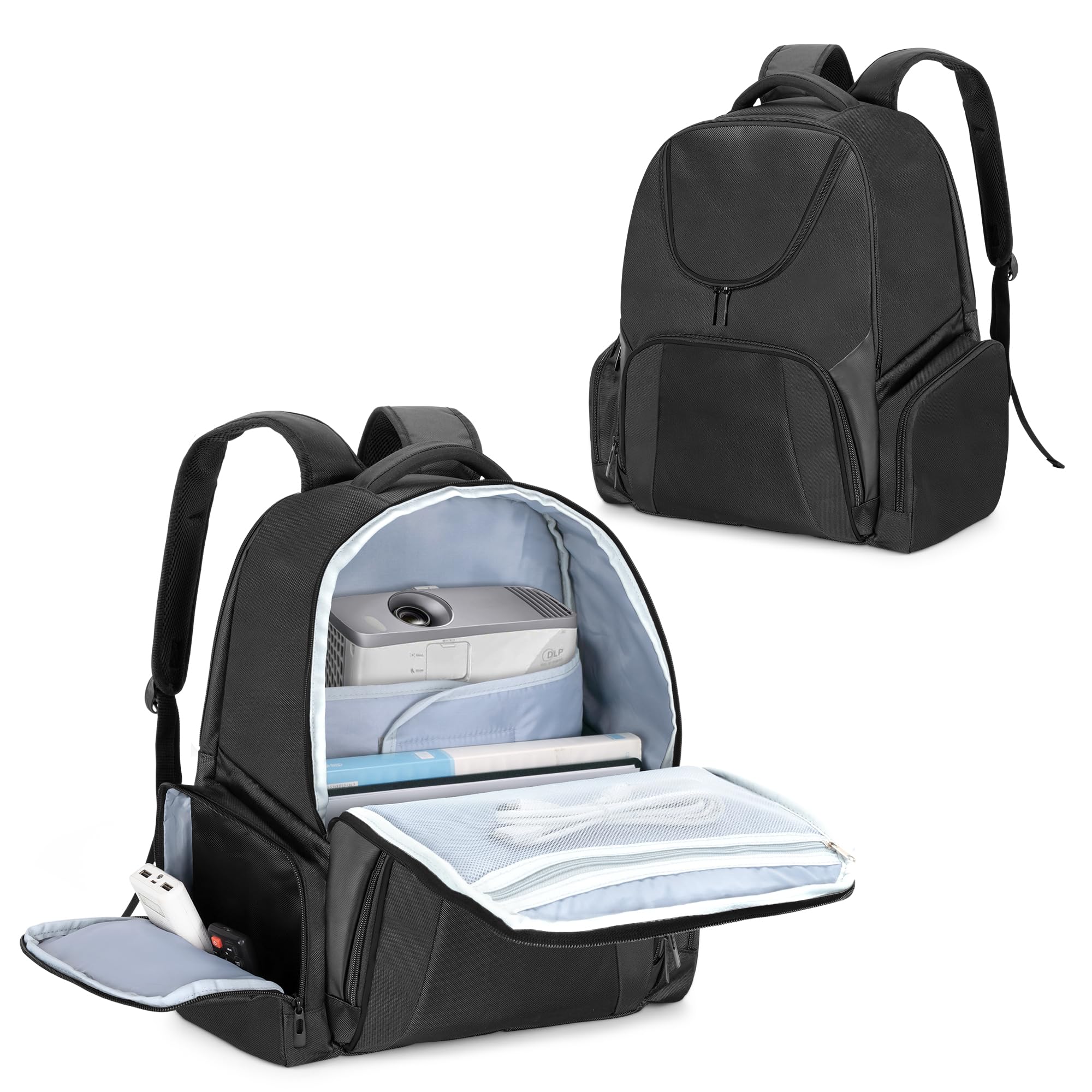 CURMIO Universal Projector Carrying Case - Compatible with Epson, BenQ & Major Projector Brands - Portable Travel Backpack with Laptop Compartment & Multiple Pockets - Durable Black Design - Perfect for Business Travel, Home Theater & Classroom Presentations