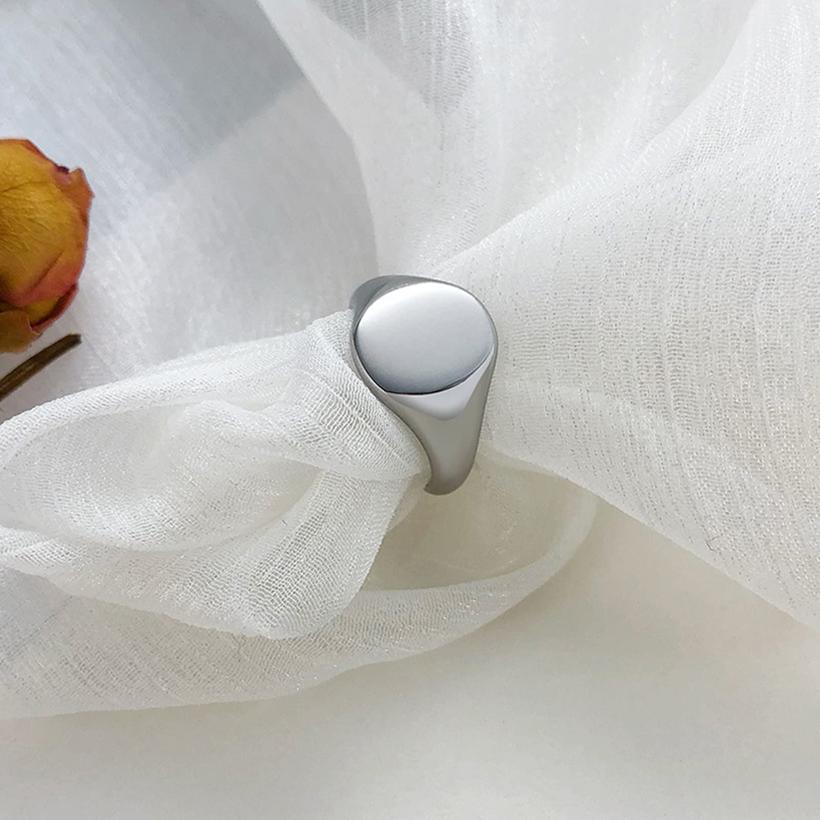 Promise Rings for Women - Stainless Steel Polished Signet Rings with Engraving | Romantic Gift for Girlfriend, Anniversary, Commitment Ceremony