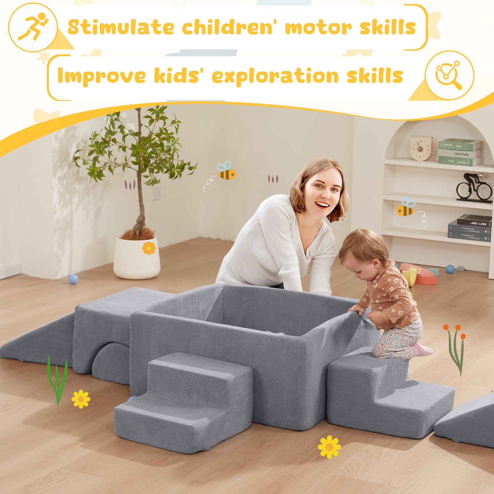 **Foam Climbing Blocks for Toddlers - Soft Play Climbing Toys with Large Ball Pit (No Balls Included) - Indoor Crawling, Sliding & Play Set for Kids - Perfect for Home Playrooms, Daycares & Preschools**